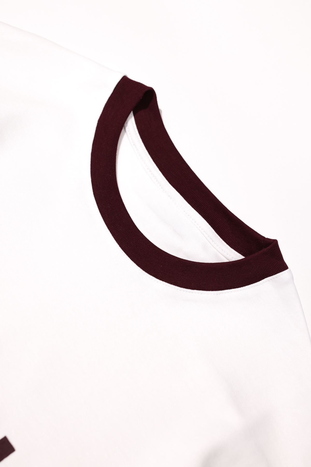 Axis Beyaz Bordo Oversize %100 Pamuk Erkek Tshirt