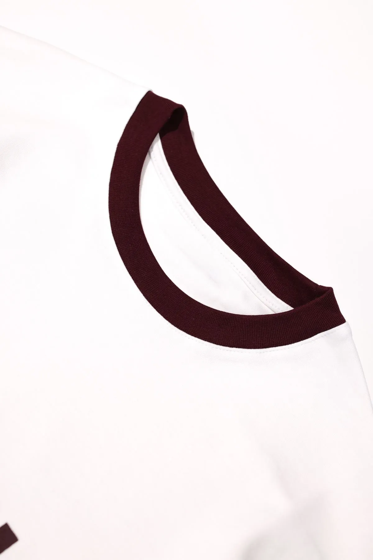 Axis Beyaz Bordo Oversize %100 Pamuk Erkek Tshirt