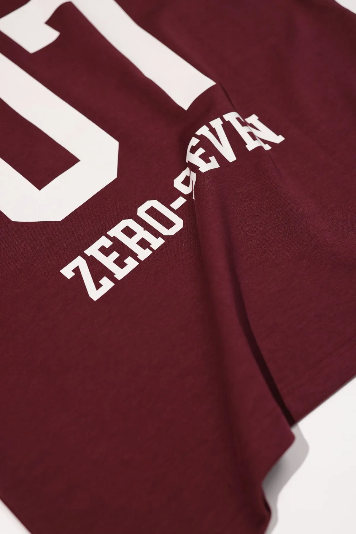 Zero-Seven Bordo Oversize Kolsuz %100 Pamuk Erkek Tshirt