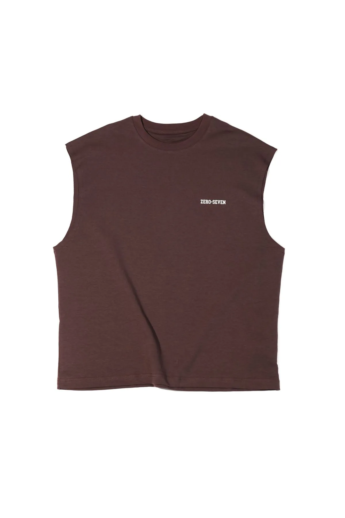 Zero-Seven Kahve Oversize Kolsuz %100 Pamuk Erkek Tshirt