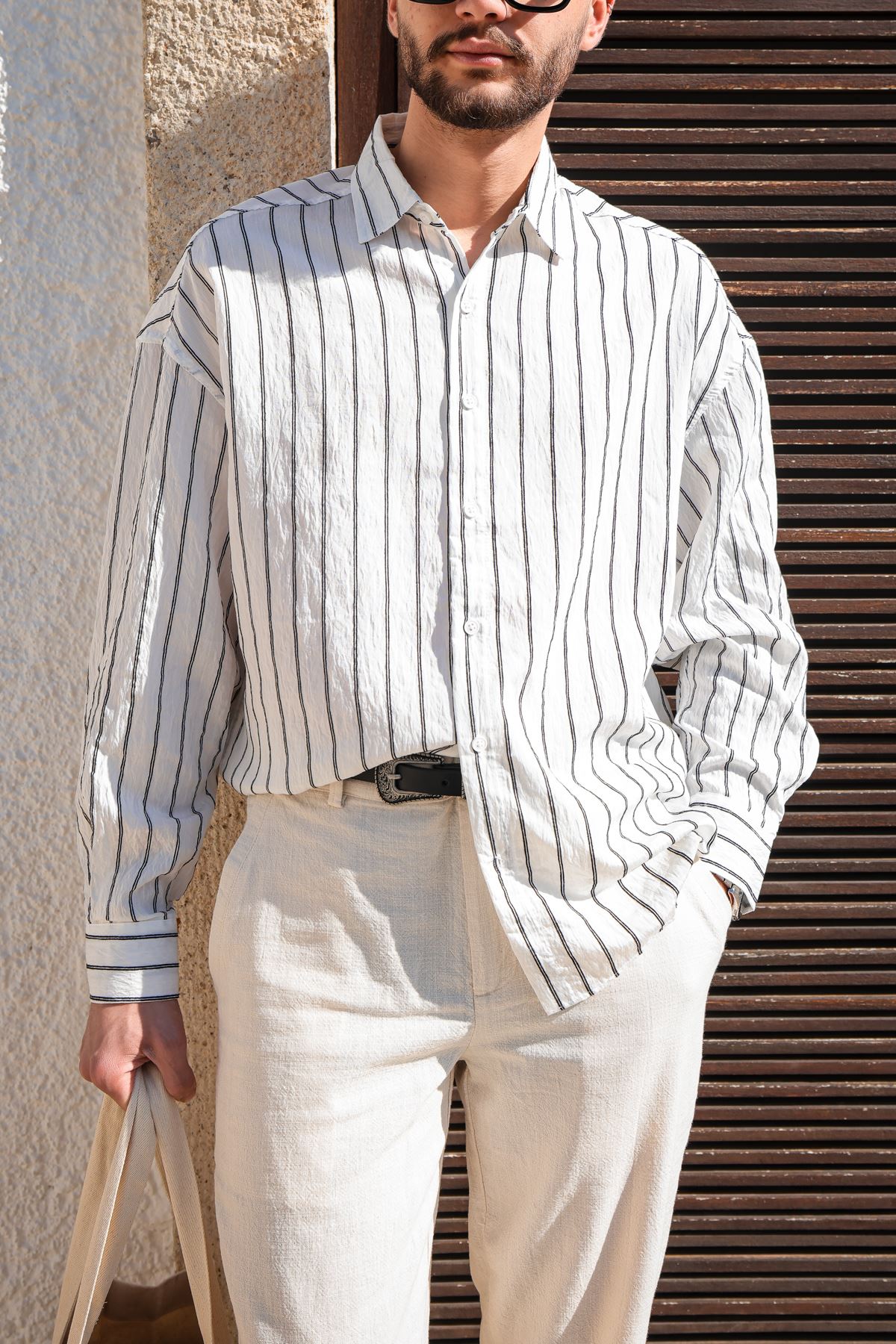 Tyre Çizgili Beyaz Gömlek