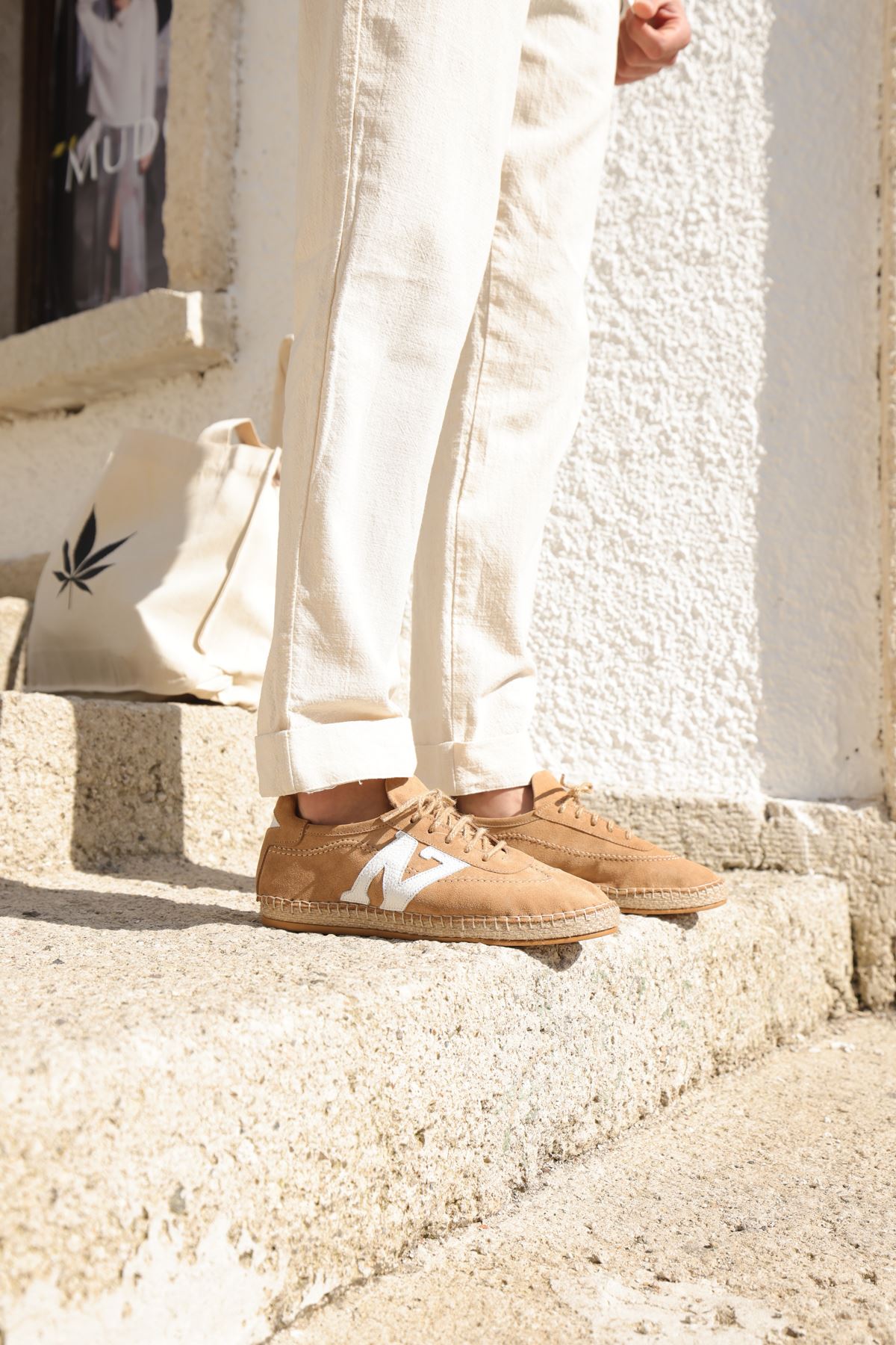 Zakintos Hakiki Deri Bej Espadril