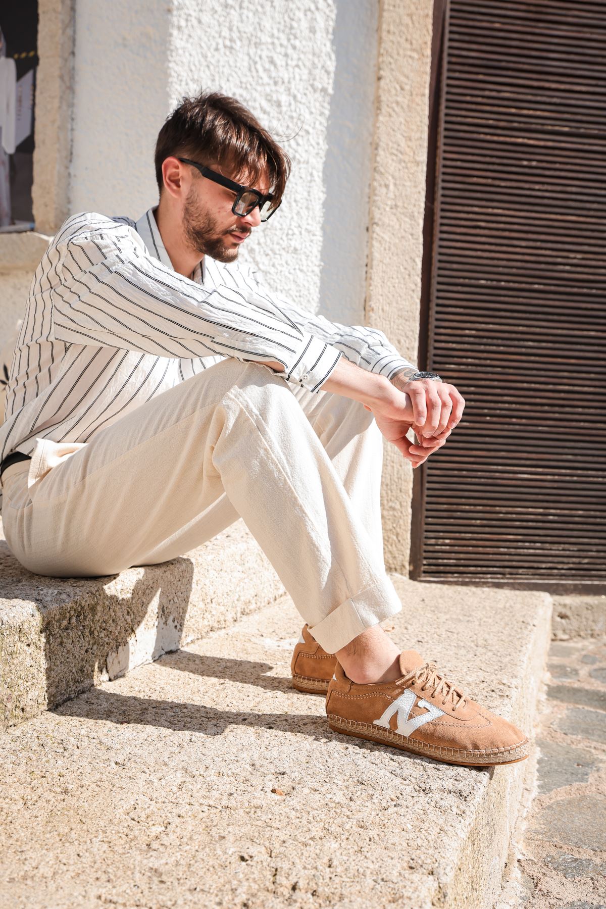 Zakintos Hakiki Deri Bej Espadril