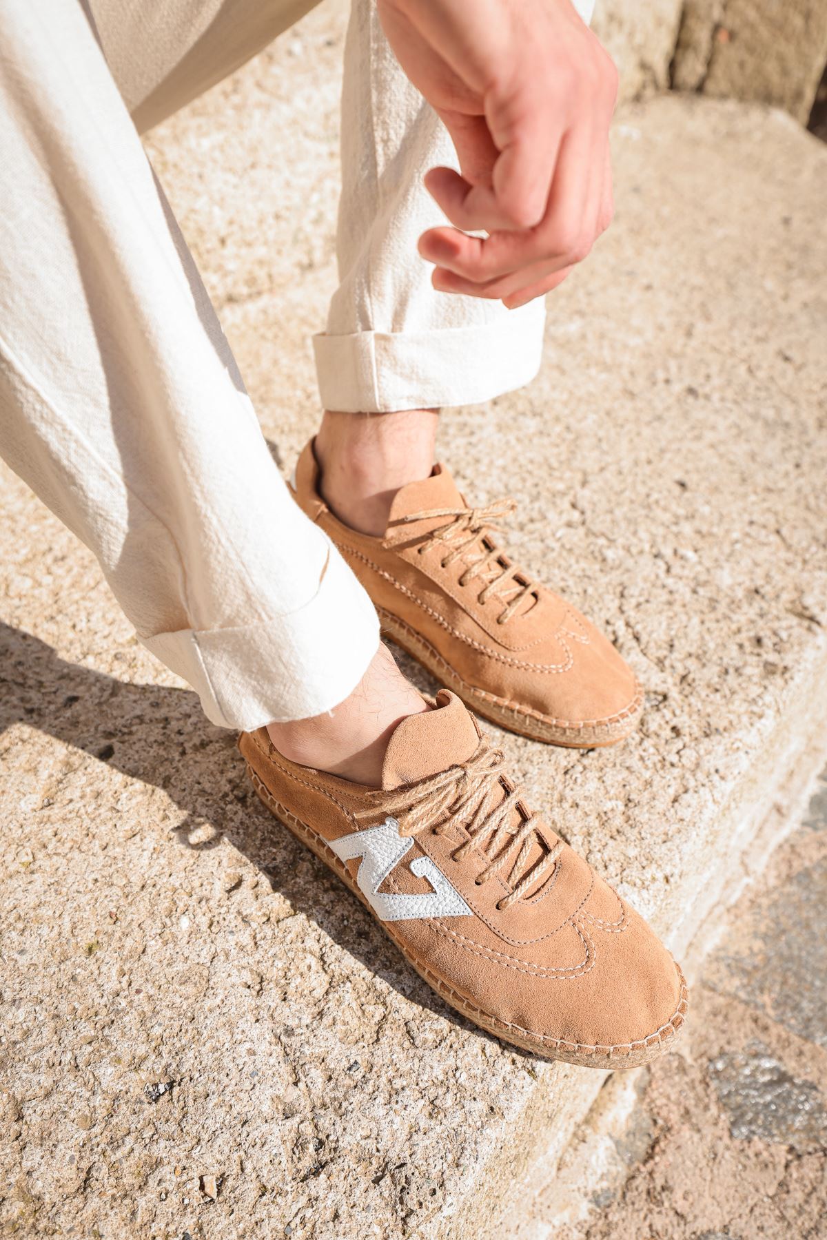 Zakintos Hakiki Deri Bej Espadril