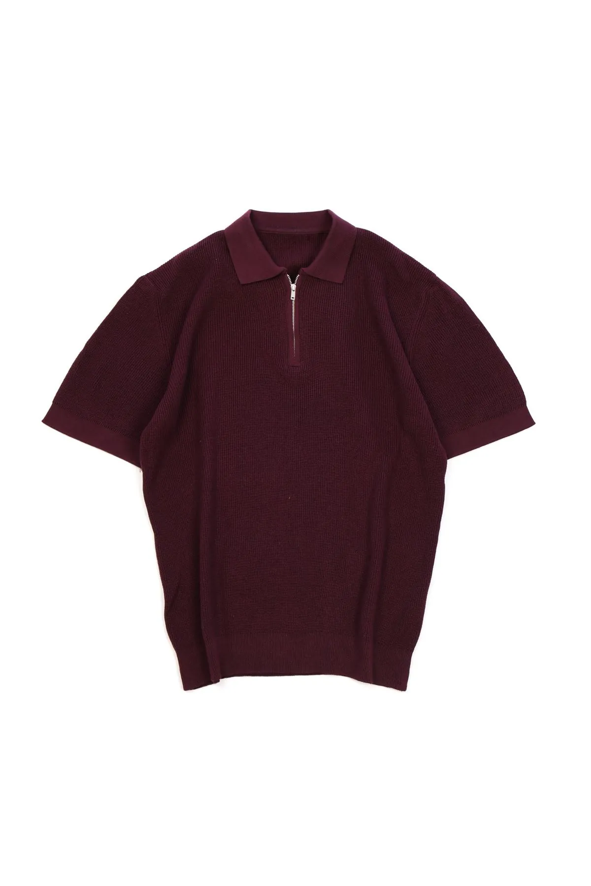 Lave Bordo Fermuarlı Triko Erkek Tshirt