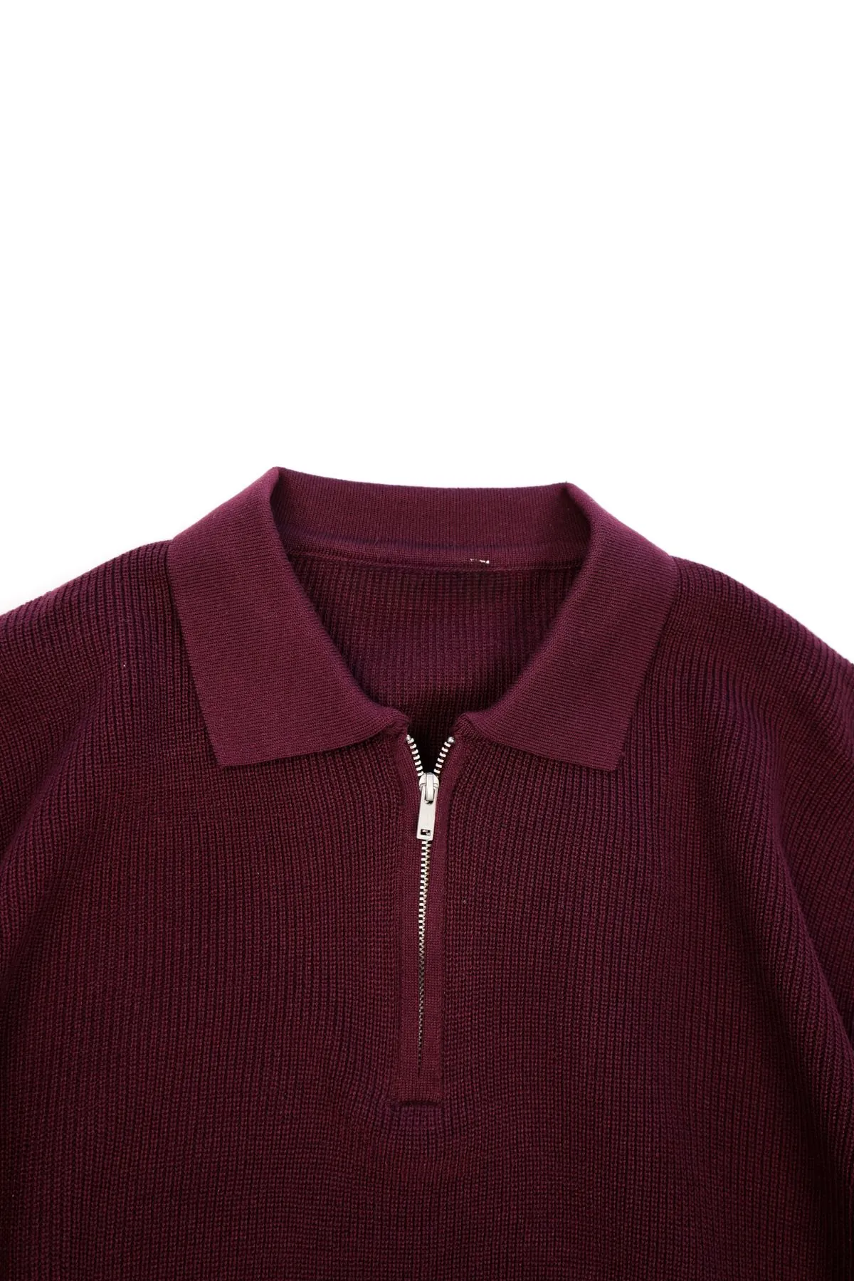 Lave Bordo Fermuarlı Triko Erkek Tshirt