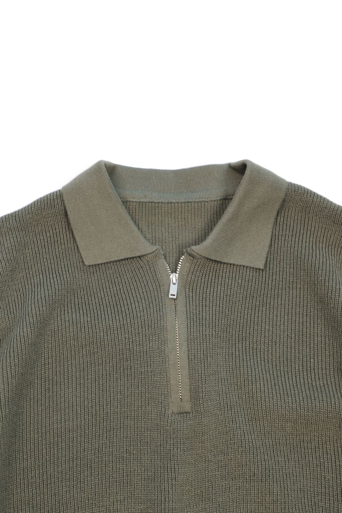 Lave Haki Fermuarlı Triko Tshirt