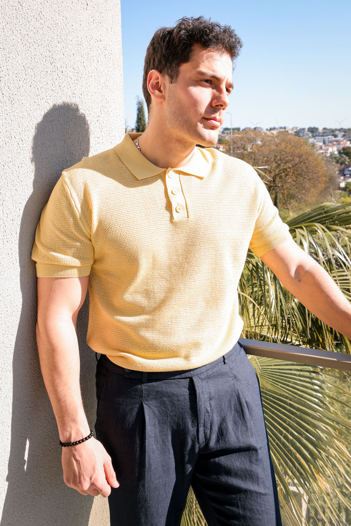 Rimo Sarı Düğmeli Triko Tshirt