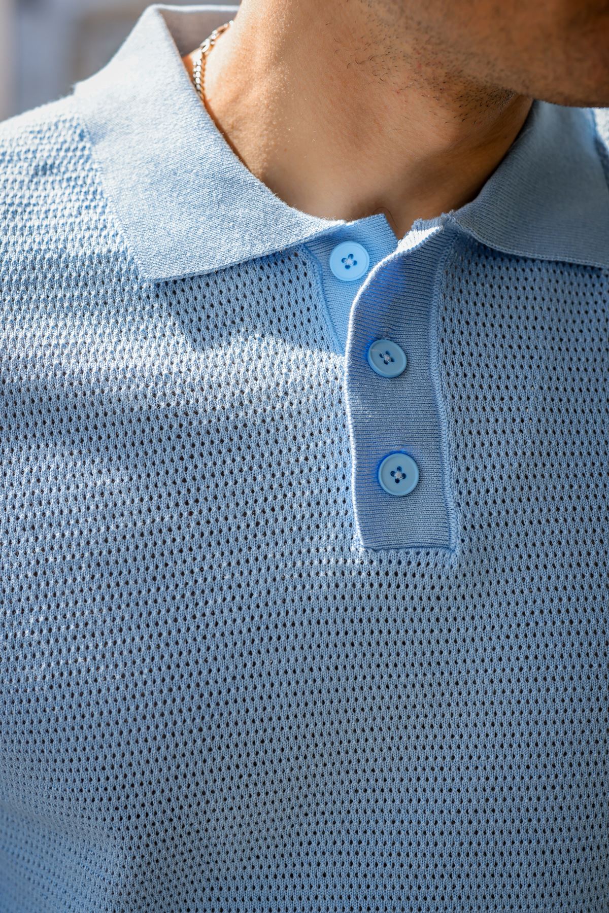 Rimo Mavi Düğmeli Triko Tshirt