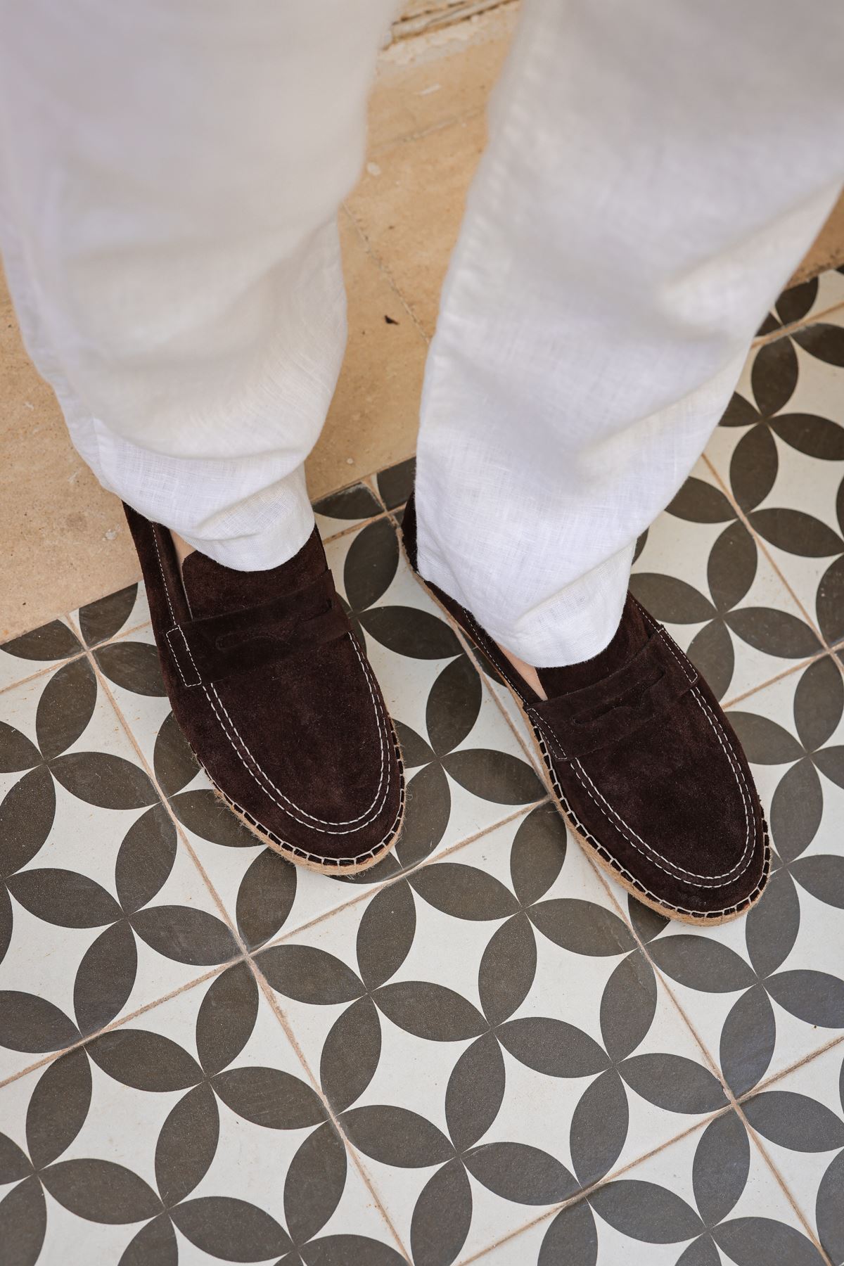 Minoa Kahve Loafer Süet Deri Espadril