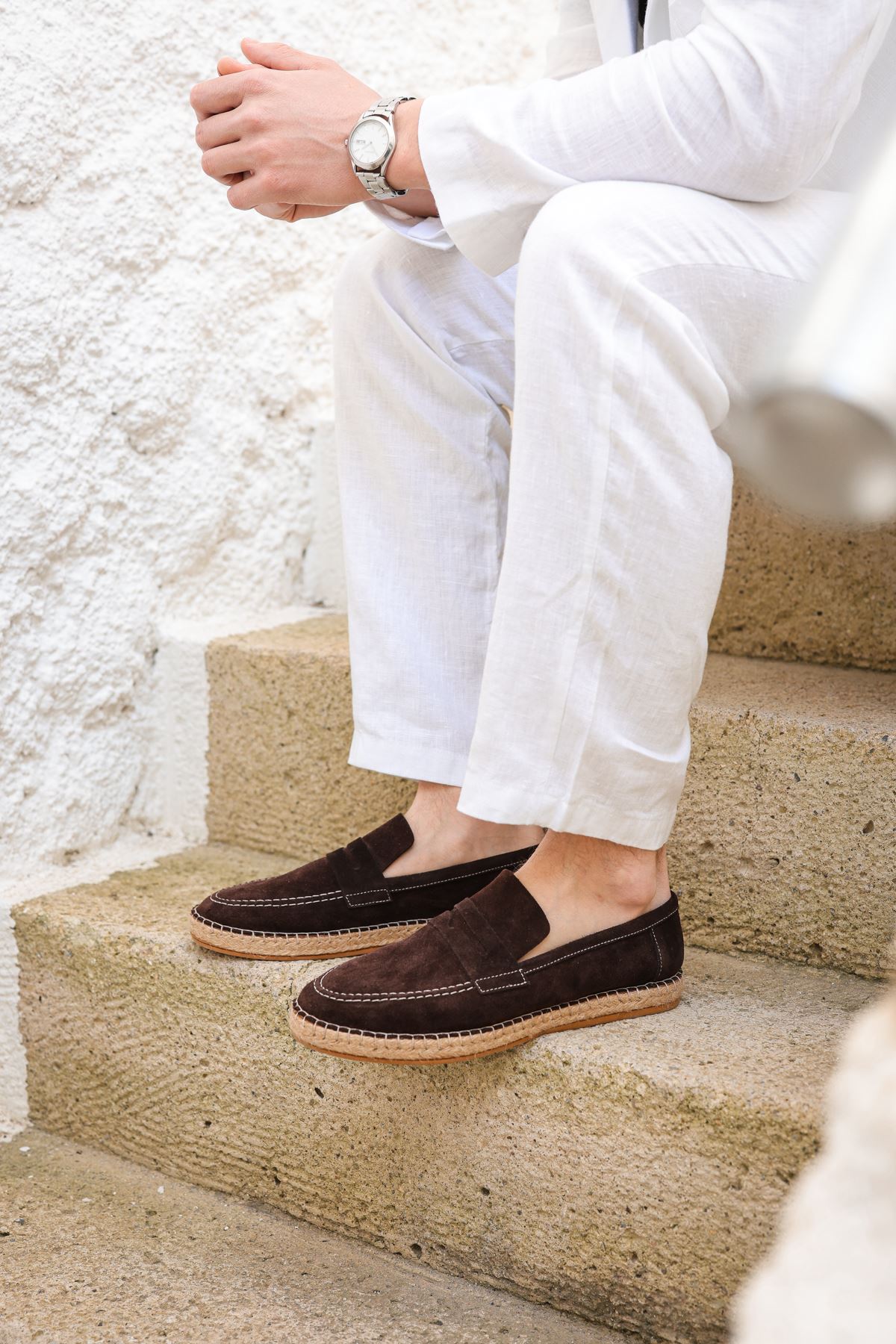 Minoa Kahve Loafer Süet Deri Espadril