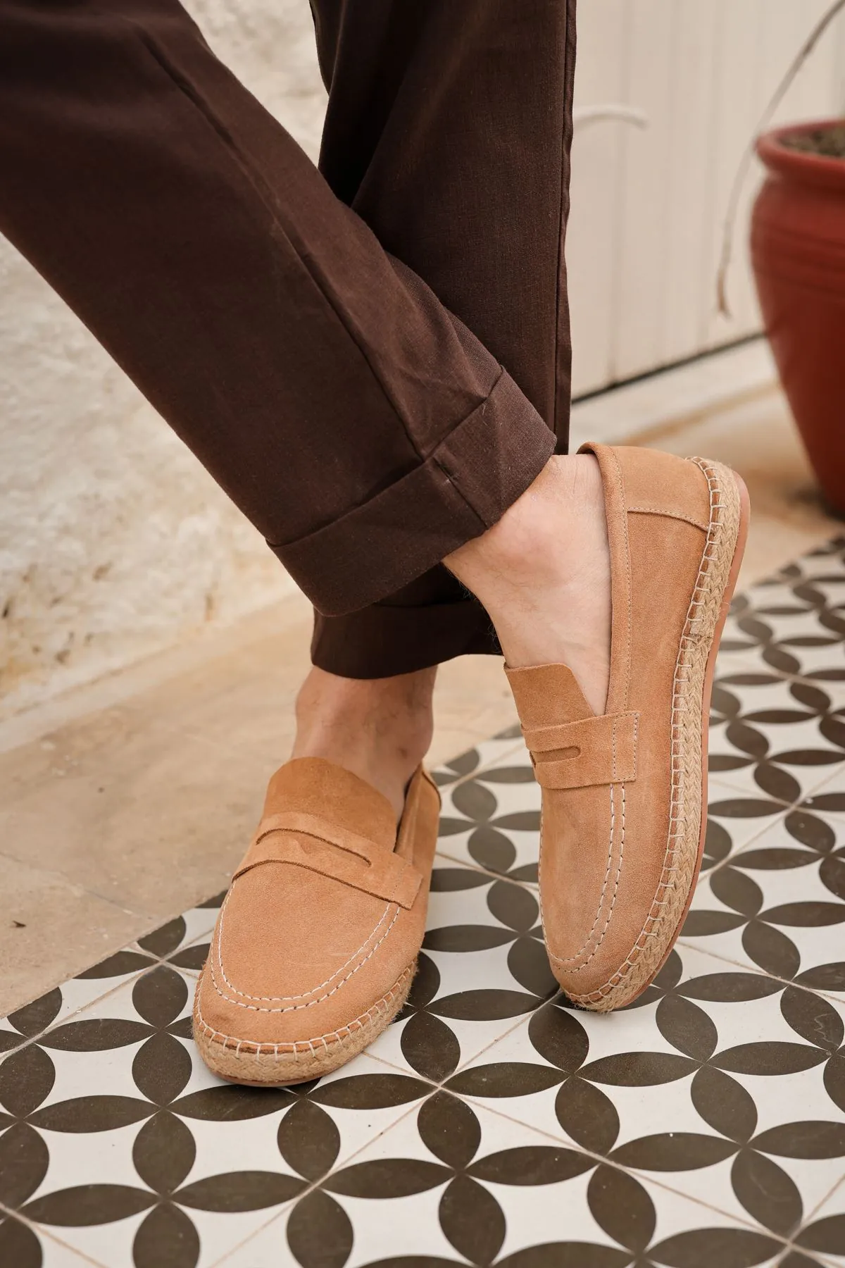 Minoa Bej Loafer Süet Hakiki Deri Erkek Espadril