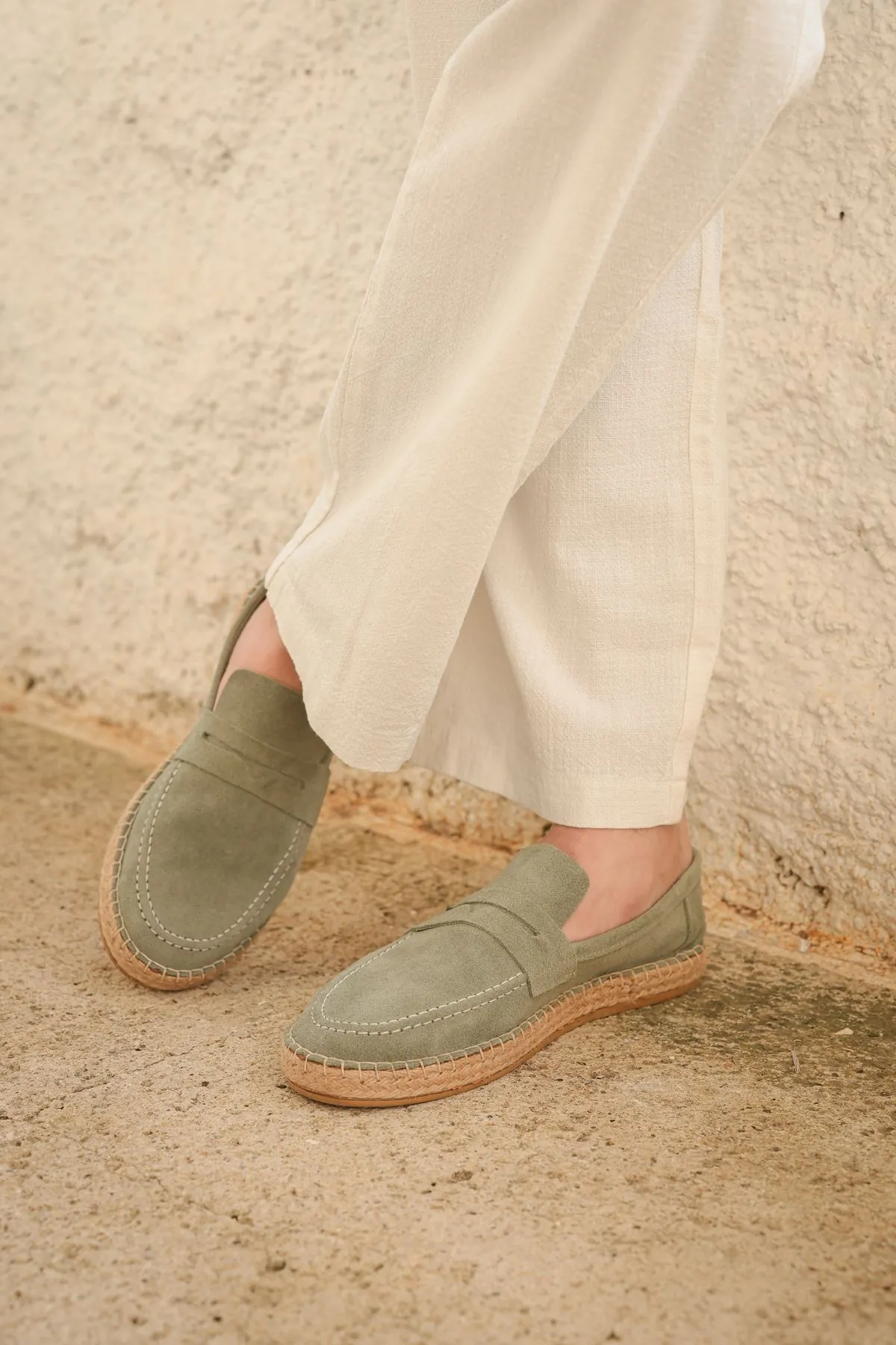 Minoa Avokado Loafer Süet Hakiki Deri Erkek Espadril