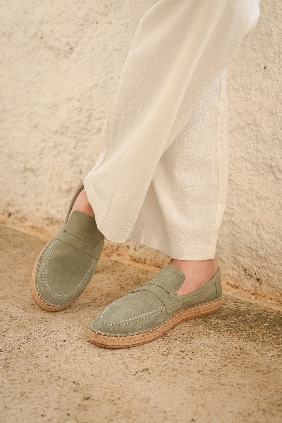 Minoa Avokado Loafer Süet Hakiki Deri Espadril