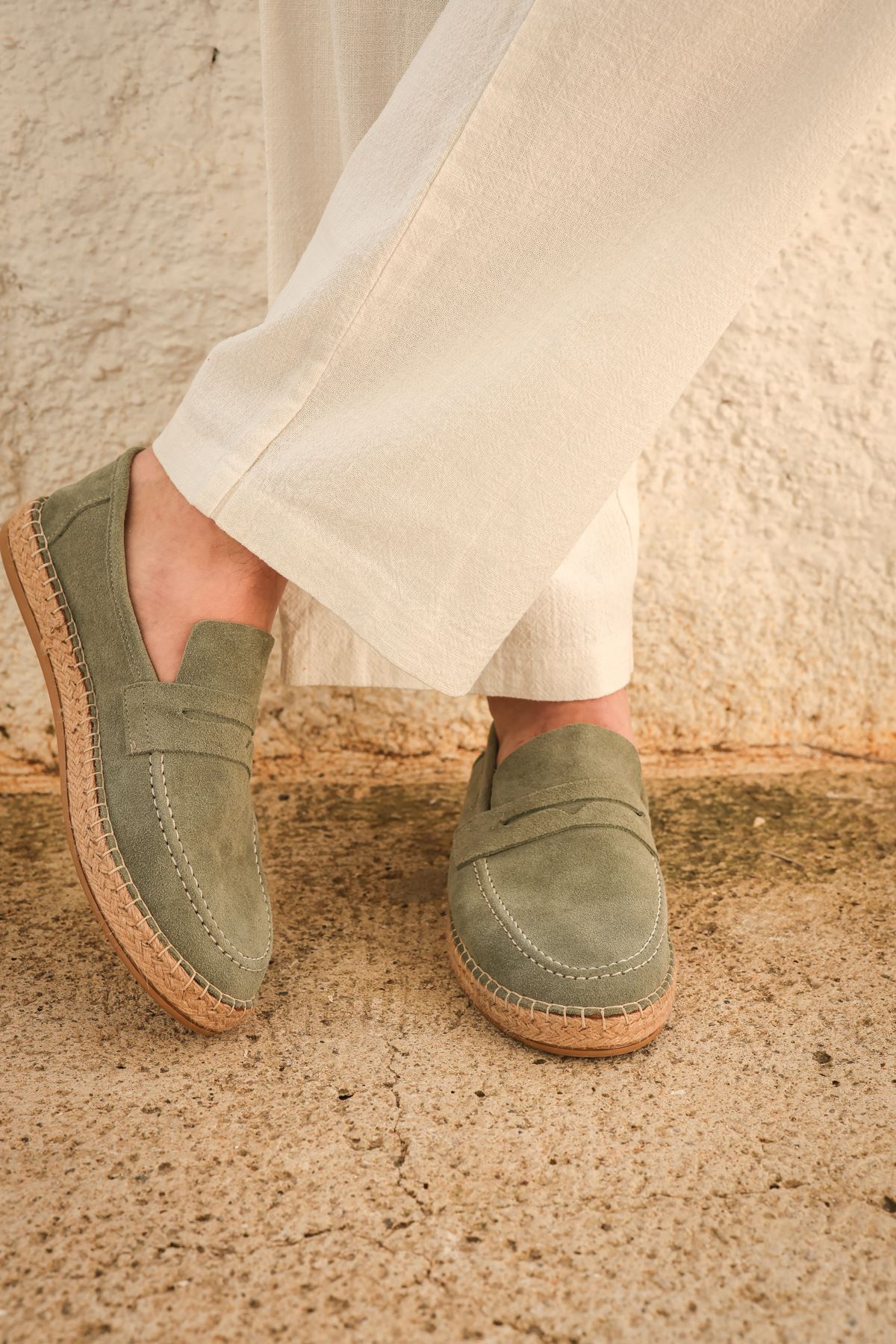 Minoa Avokado Loafer Süet Hakiki Deri Erkek Espadril