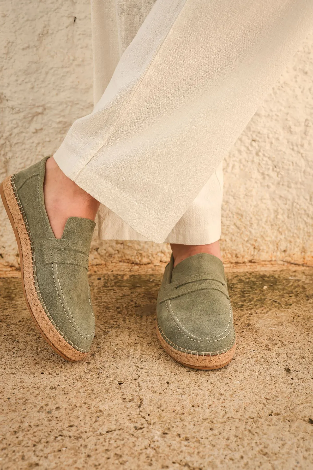 Minoa Avokado Loafer Süet Hakiki Deri Erkek Espadril
