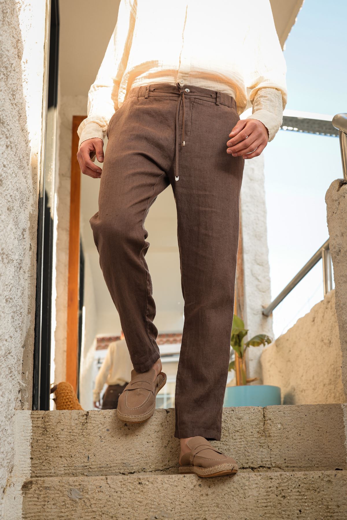 Sardis Kahve %100 Keten Pantolon