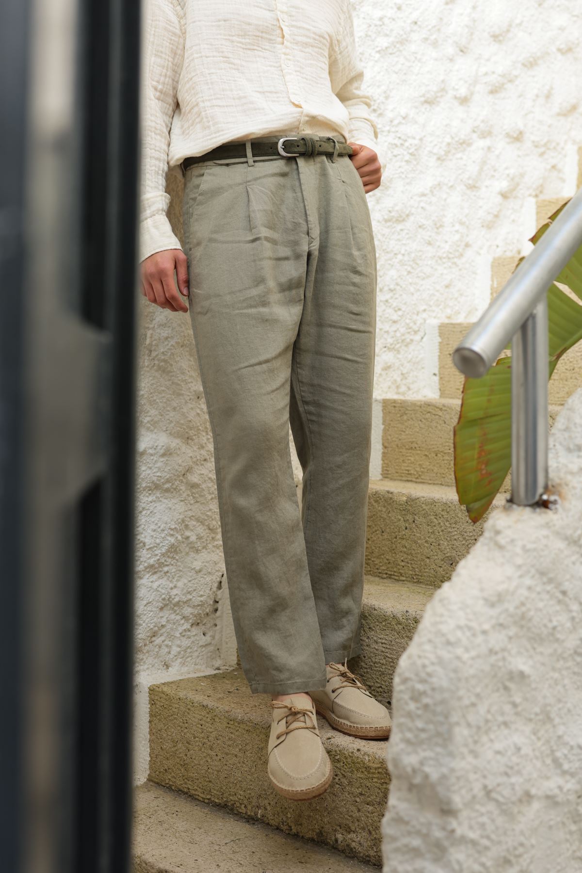 Giardino Haki %100 Keten Pantolon