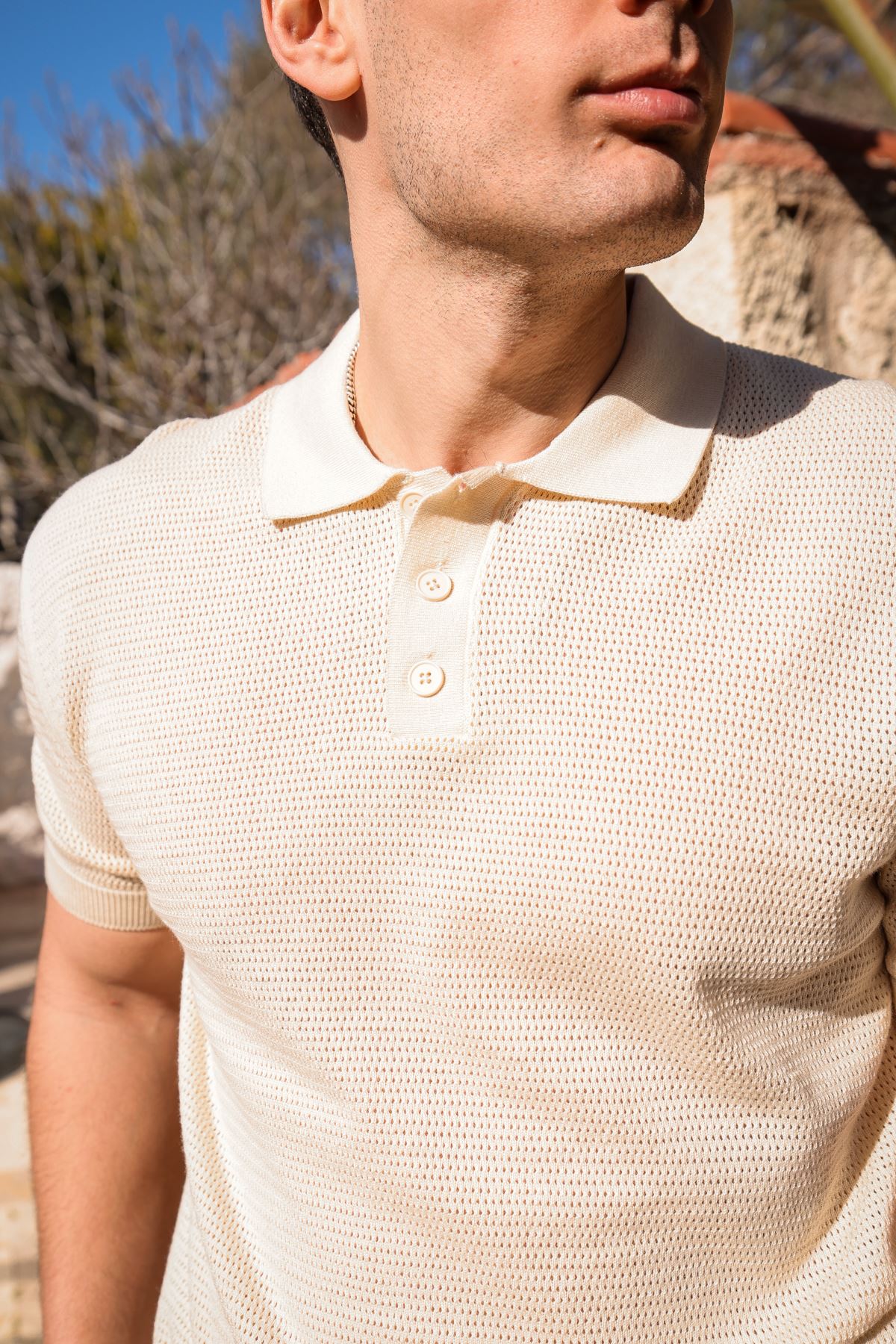 Rimo Bej Düğmeli Triko Tshirt