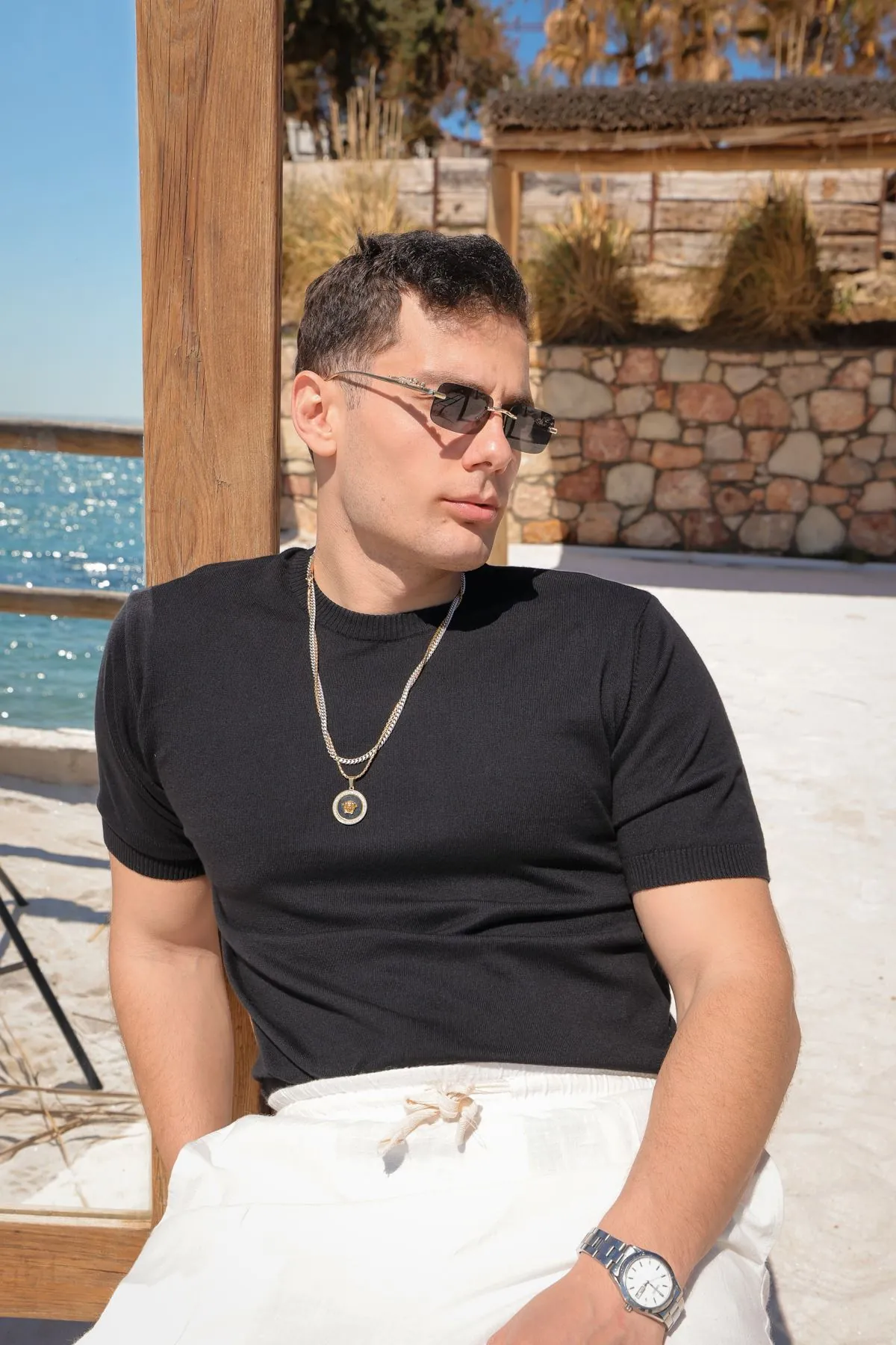 Briss Siyah Bisiklet Yaka %100 Pamuk Triko Erkek Tshirt