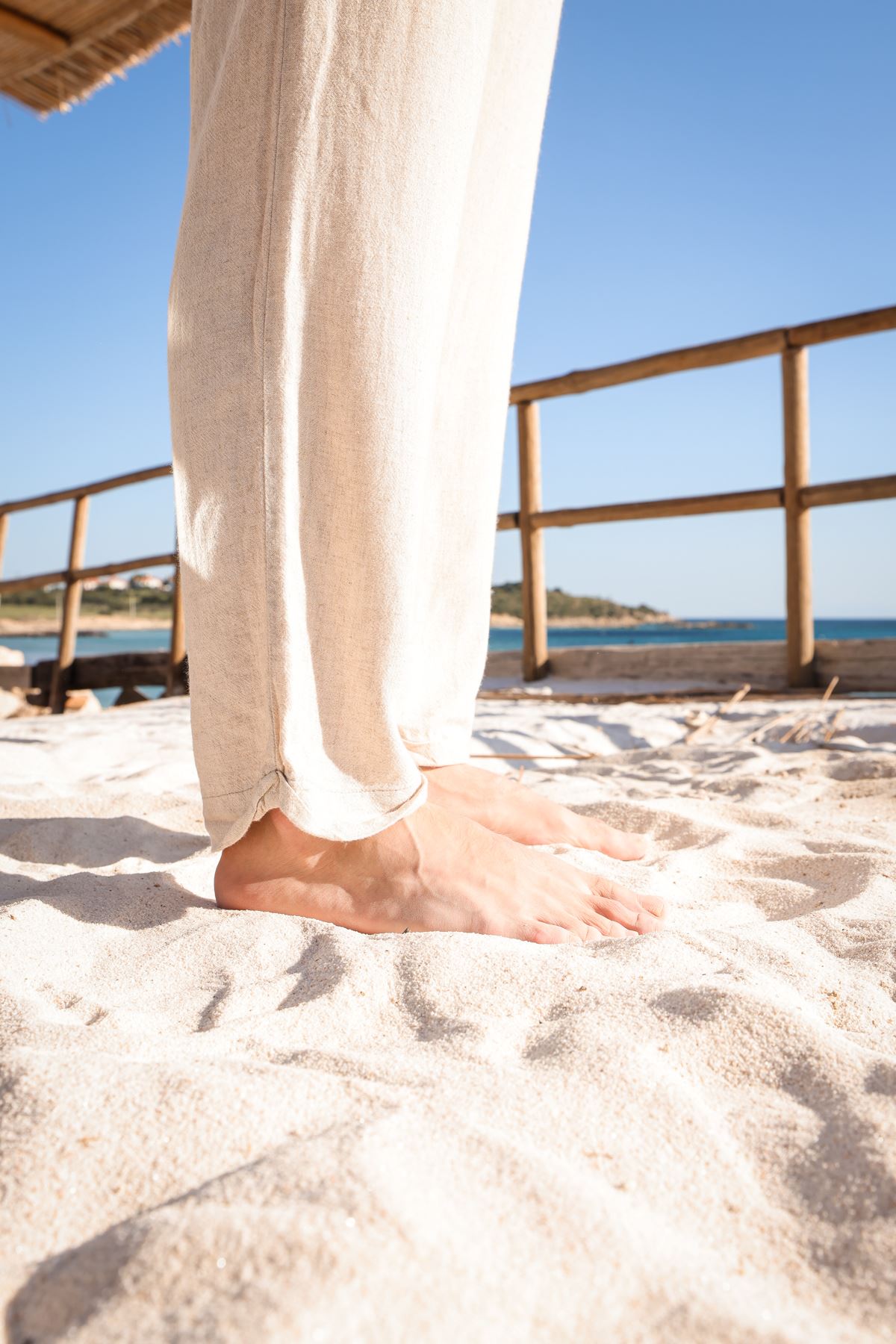 Santurino Duble Paça Bej Keten Pantolon