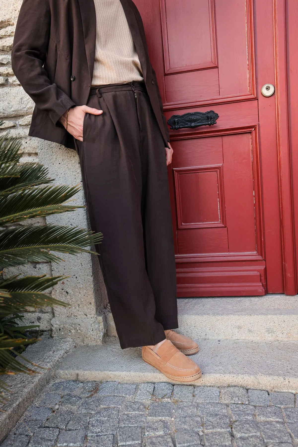 Lucia Kahve Regular Fit Erkek Ceket ve Baggy Erkek Pantolon Takımı