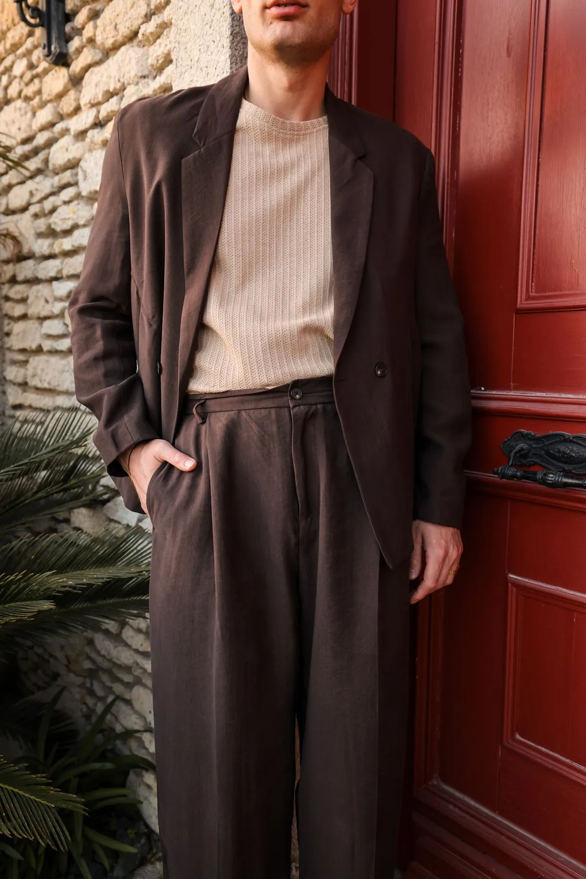 Lucia Kahve Regular Fit Erkek Ceket ve Baggy Erkek Pantolon Takımı