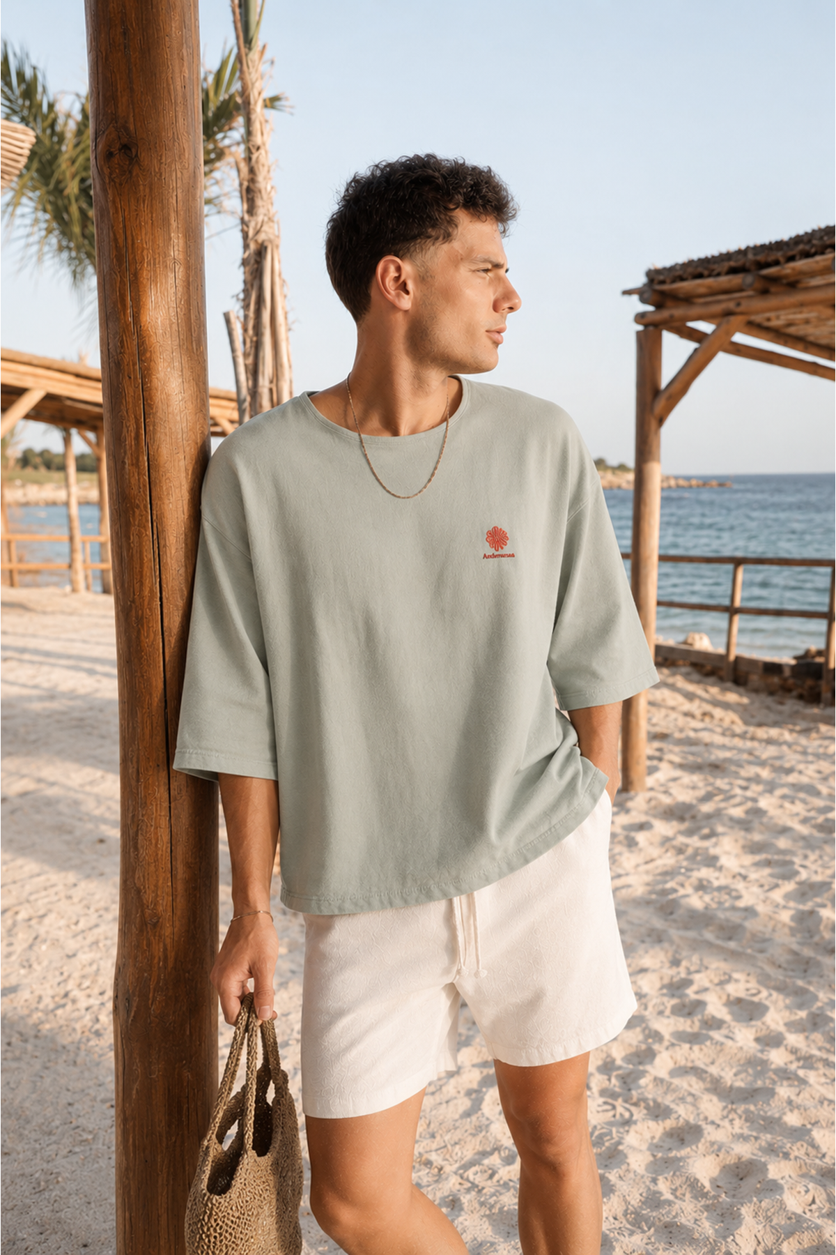Casablanca Deniz Yeşili Oversize Fakir Kol Erkek Tshirt