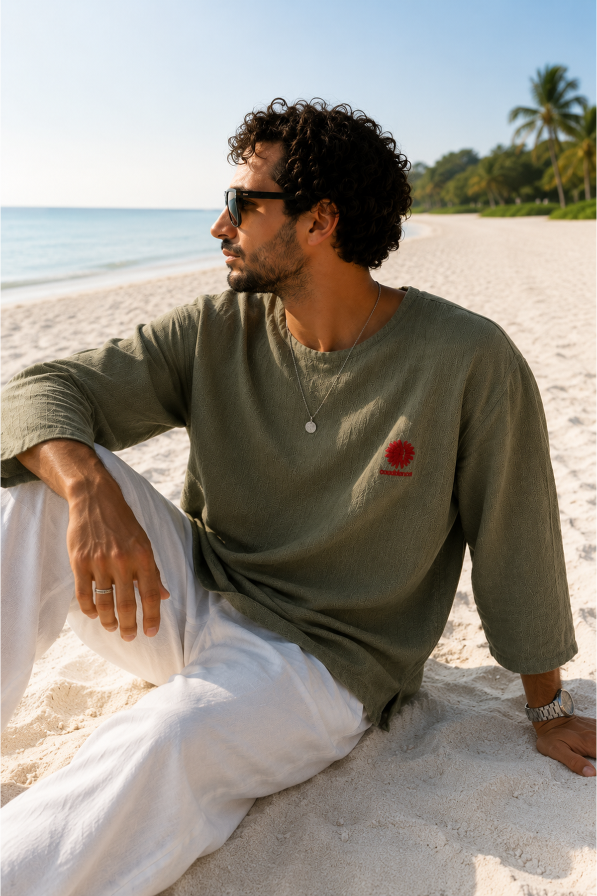 Casablanca Haki Oversize Fakir Kol Erkek Tshirt