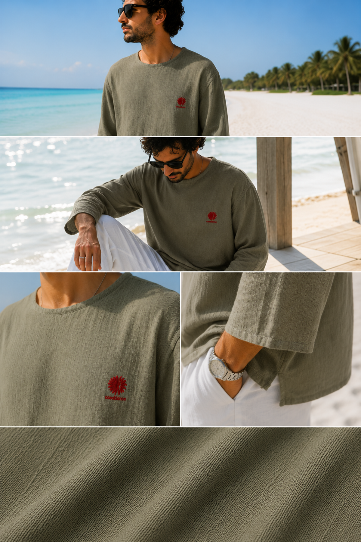 Casablanca Haki Oversize Fakir Kol Erkek Tshirt