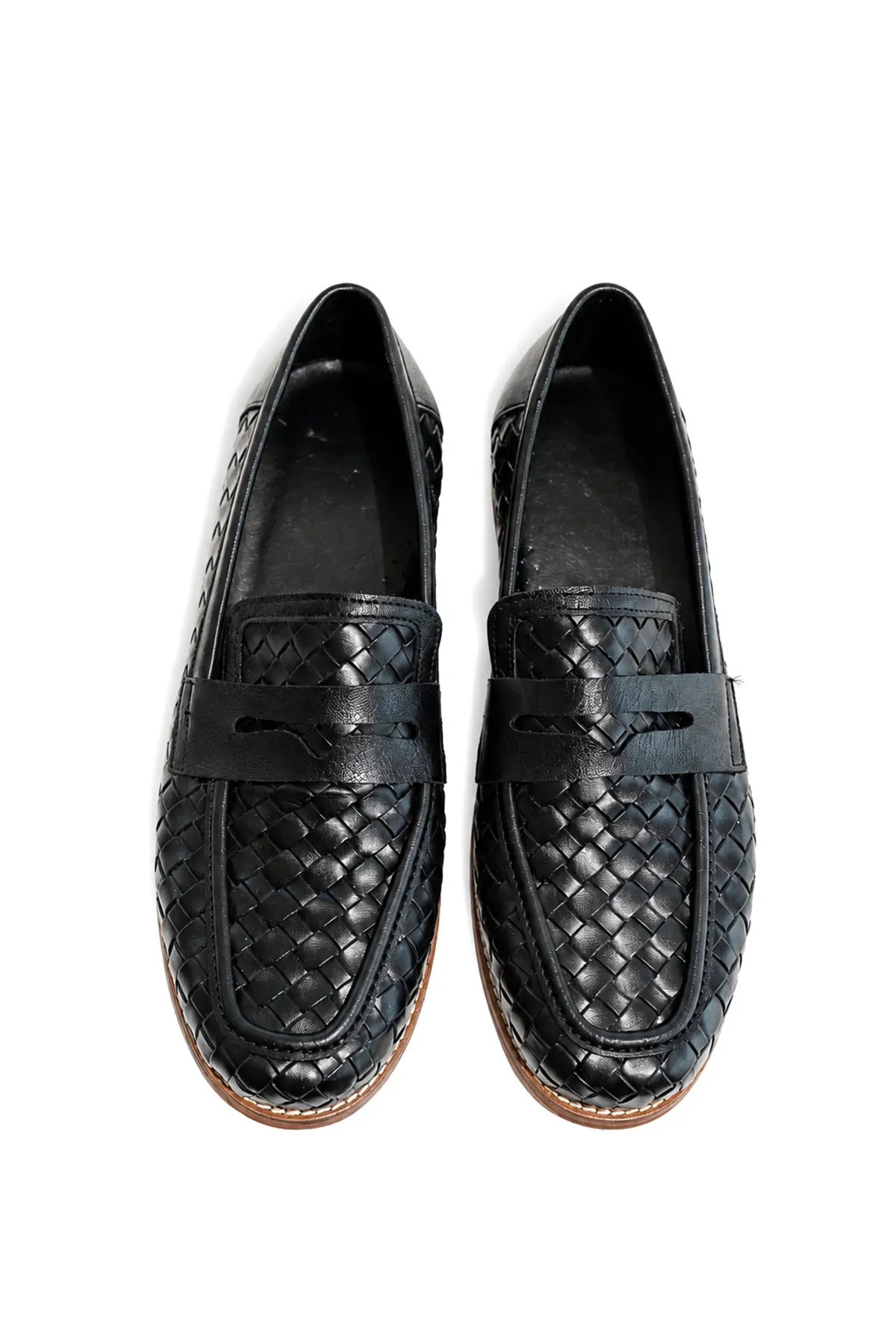 Alpin Siyah Cilt Exclusive Örgü Desen Loafer Erkek Ayakkabı