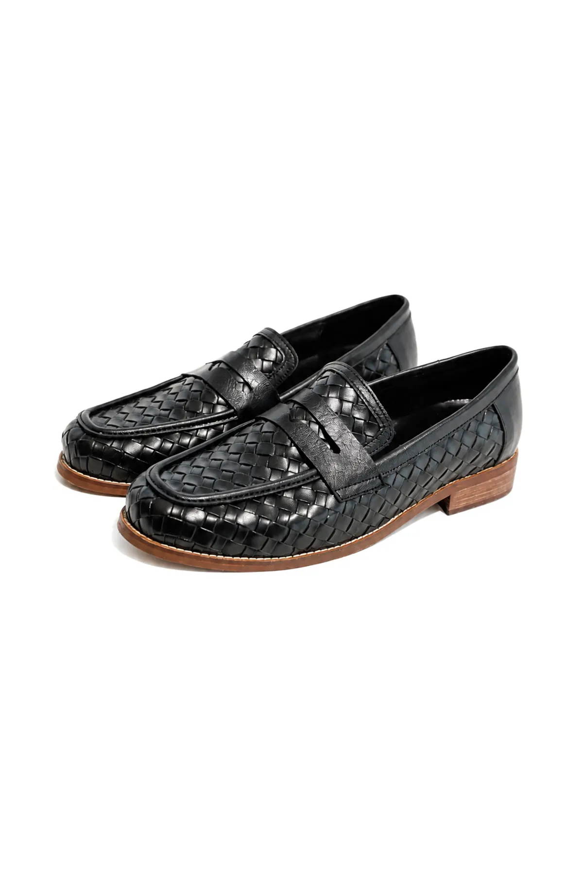 Alpin Siyah Cilt Exclusive Örgü Desen Loafer Erkek Ayakkabı