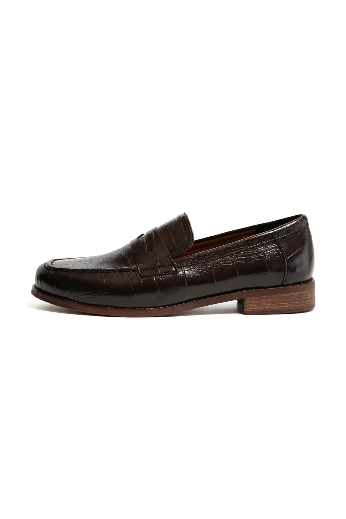 Glace Kahverengi Cilt Lüks Croco Desen Rugan Loafer Erkek Ayakkabı