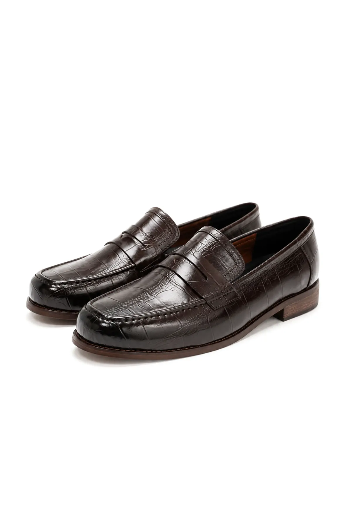 Glace Kahverengi Cilt Lüks Croco Desen Rugan Loafer Erkek Ayakkabı