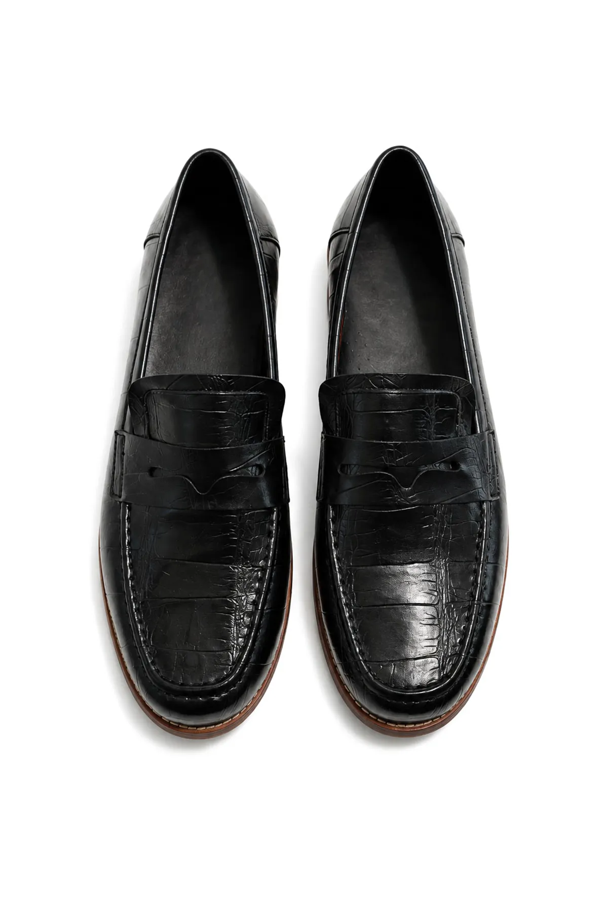 Glace Siyah Cilt Lüks Croco Desen Rugan Loafer Erkek Ayakkabı