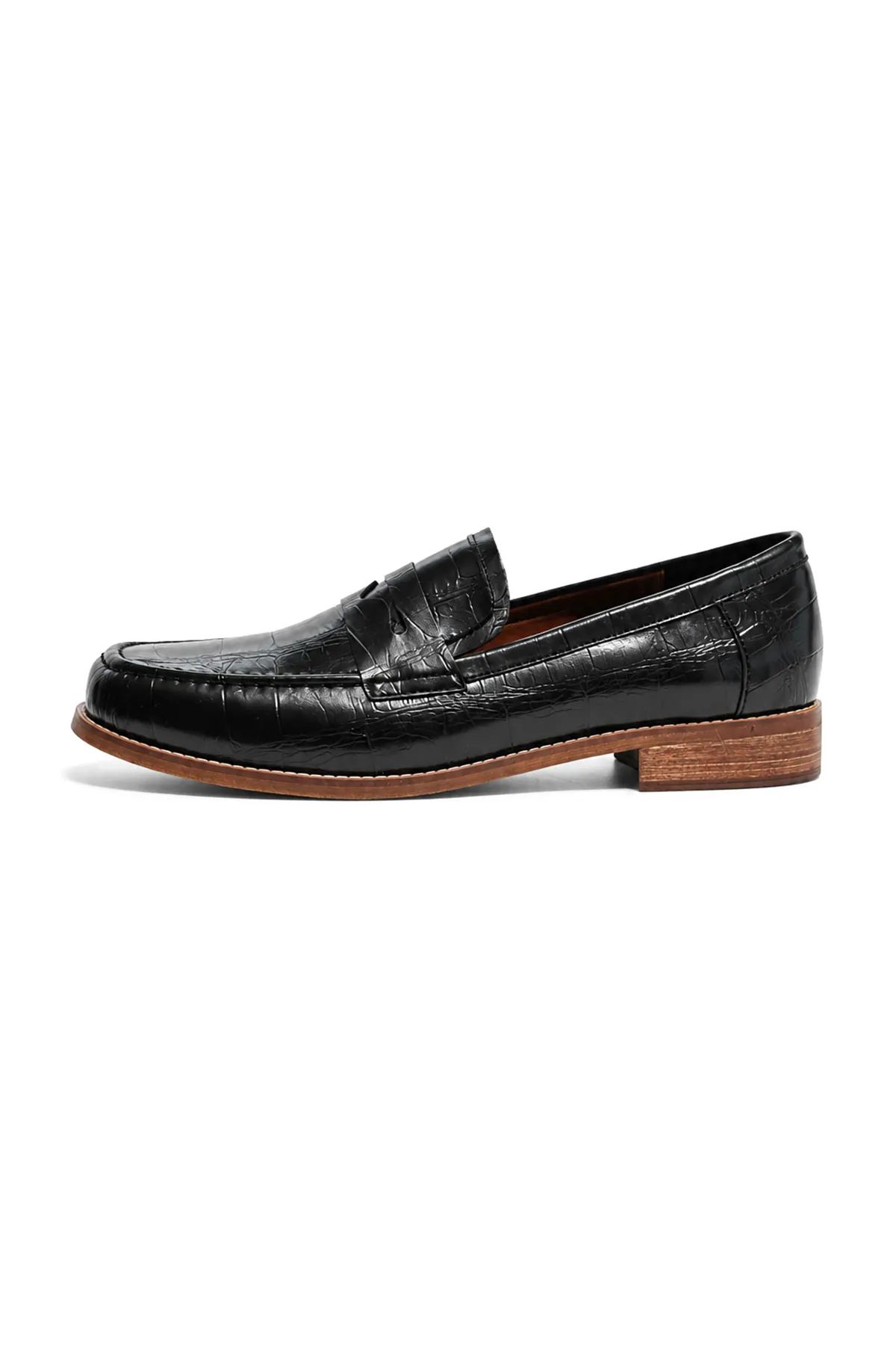 Glace Siyah Cilt Lüks Croco Desen Rugan Loafer Erkek Ayakkabı