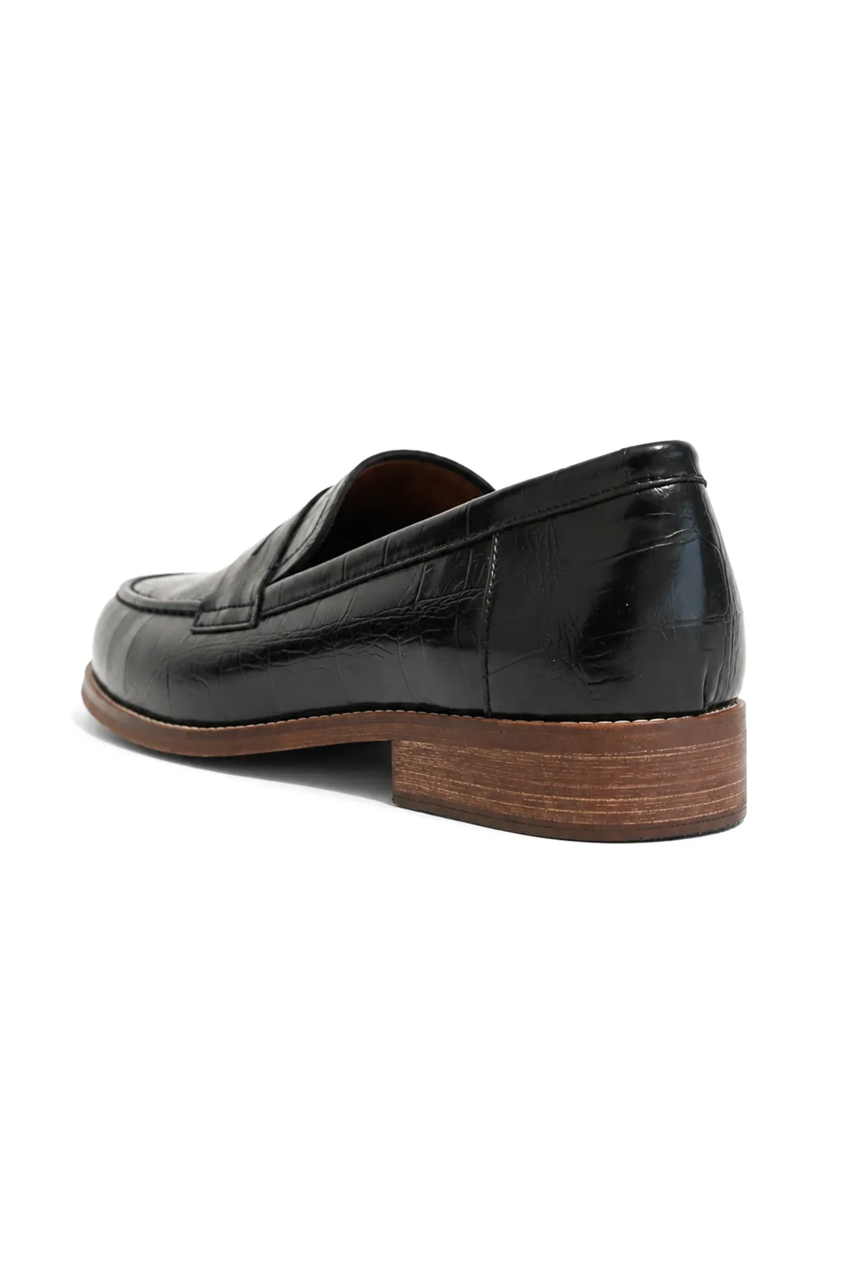 Glace Siyah Cilt Lüks Croco Desen Rugan Loafer Erkek Ayakkabı