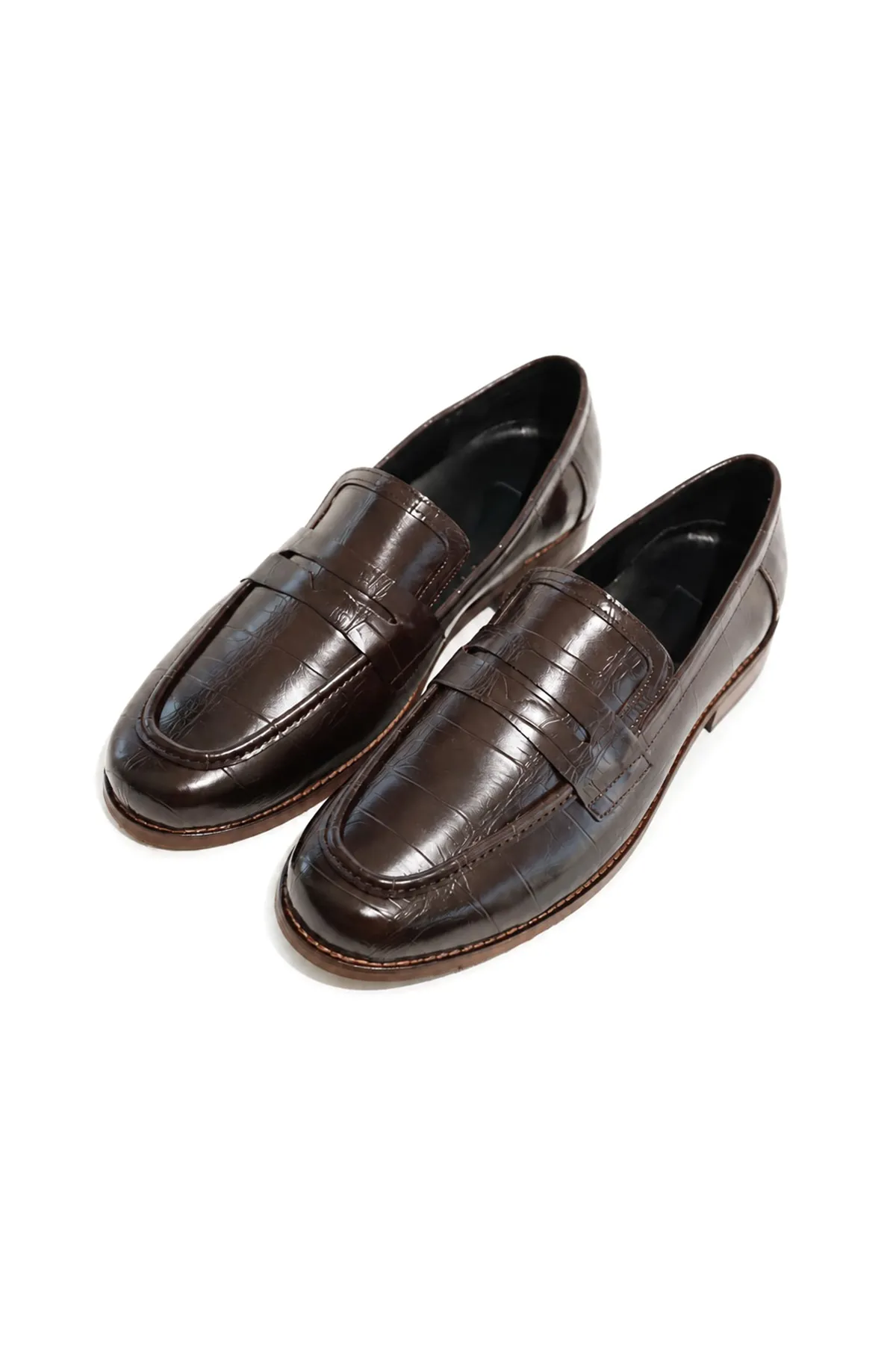 Nord Kahverengi Cilt Elit Croco Desen Rugan Loafer Erkek Ayakkabı