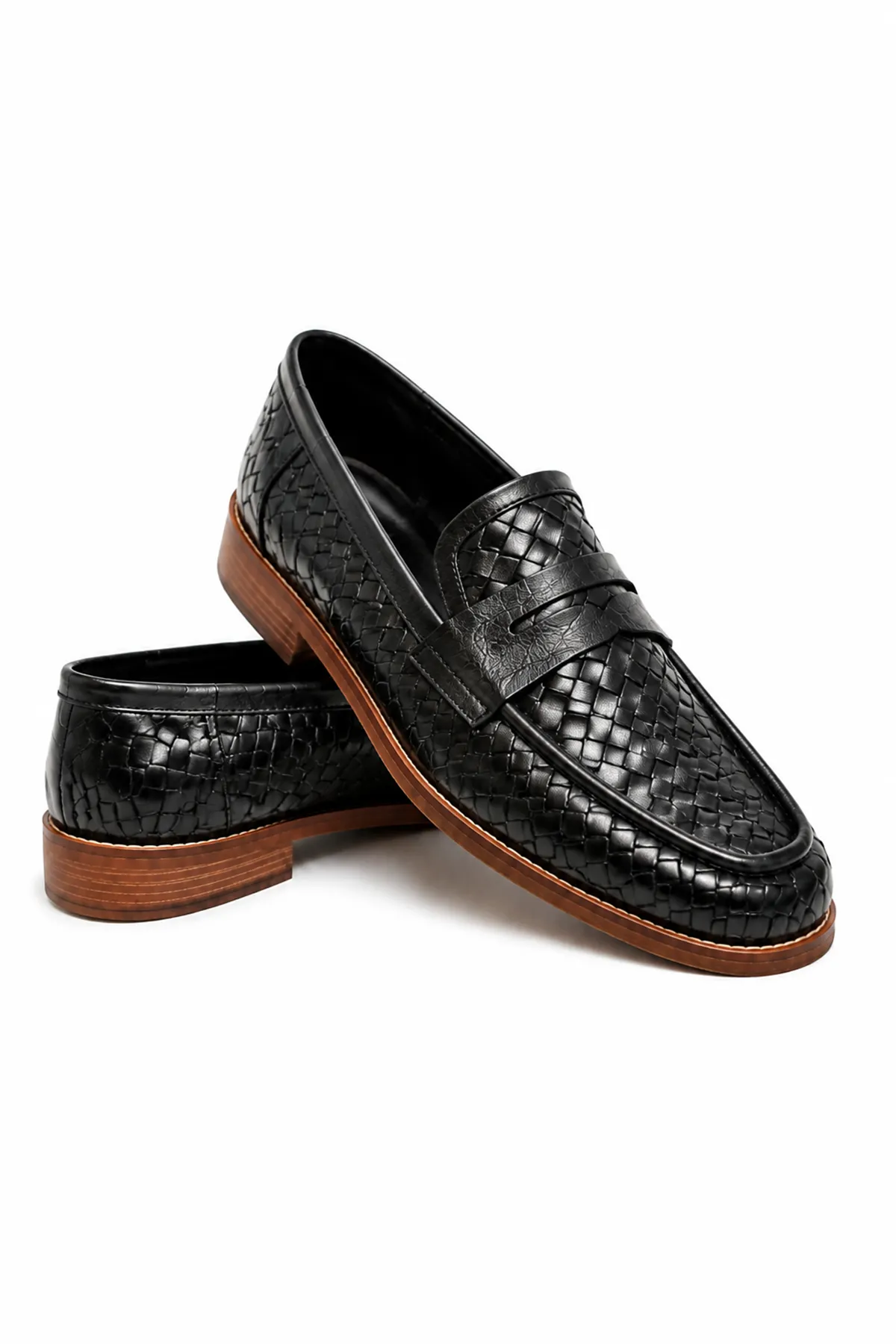 Alpin Siyah Cilt Exclusive Örgü Desen Loafer Erkek Ayakkabı