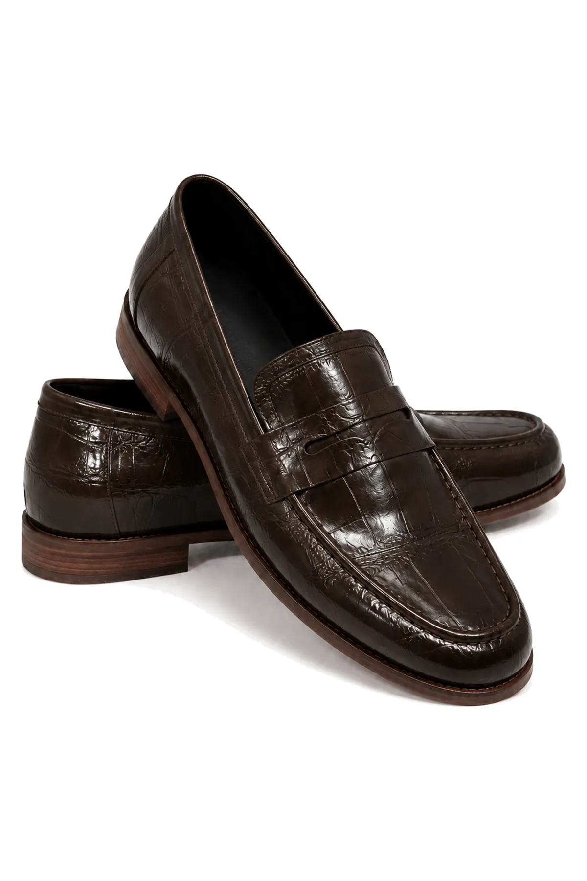 Glace - Kahverengi - Cilt Lüks Croco Desen Rugan - Loafer Erkek Ayakkabı