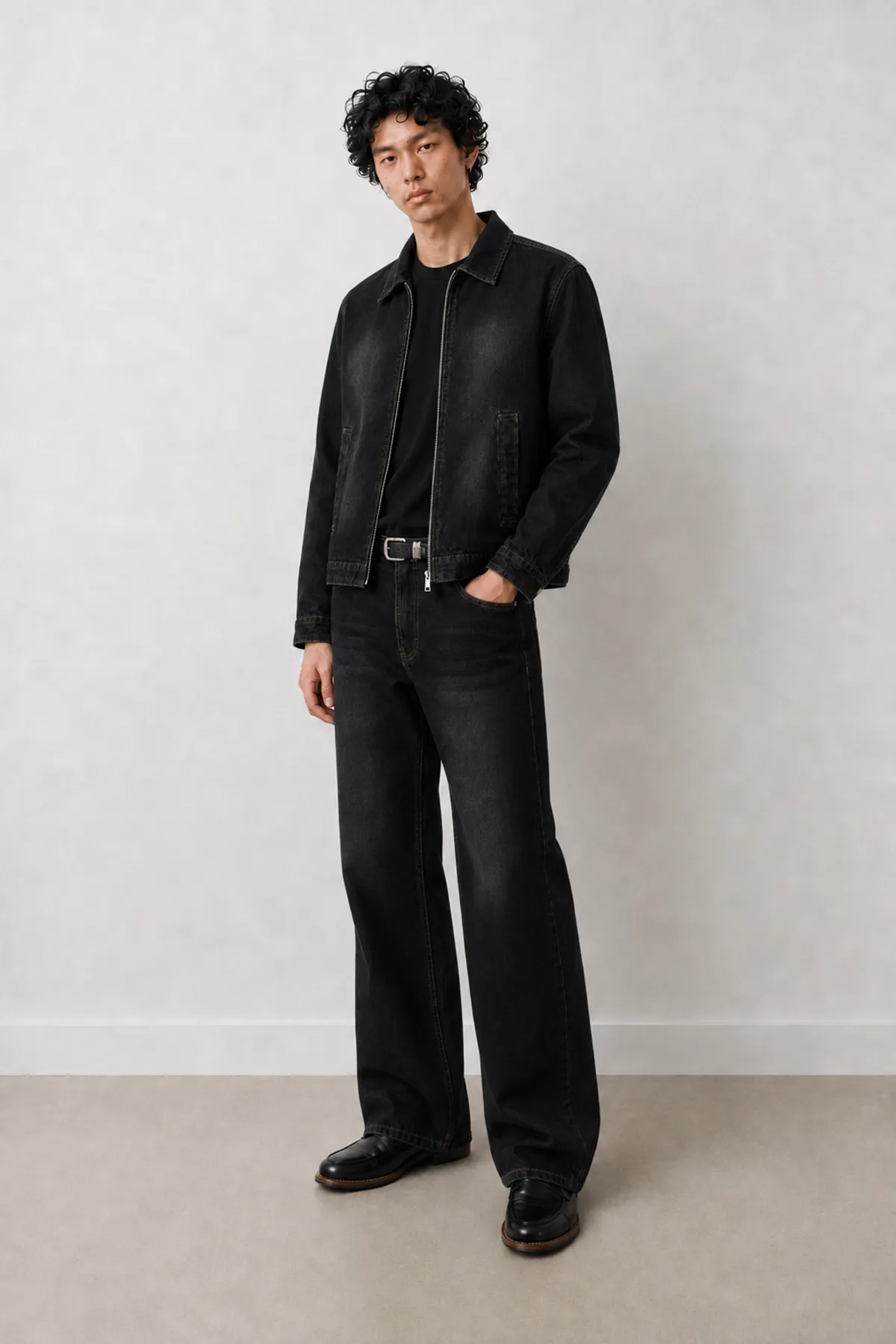 Duster Siyah Lüks Street Crop %100 Pamuk Denim Erkek Kot Ceket ve Bootcut Lüks Street %100 Pamuk Denim Erkek Kot Pantolon Kombin