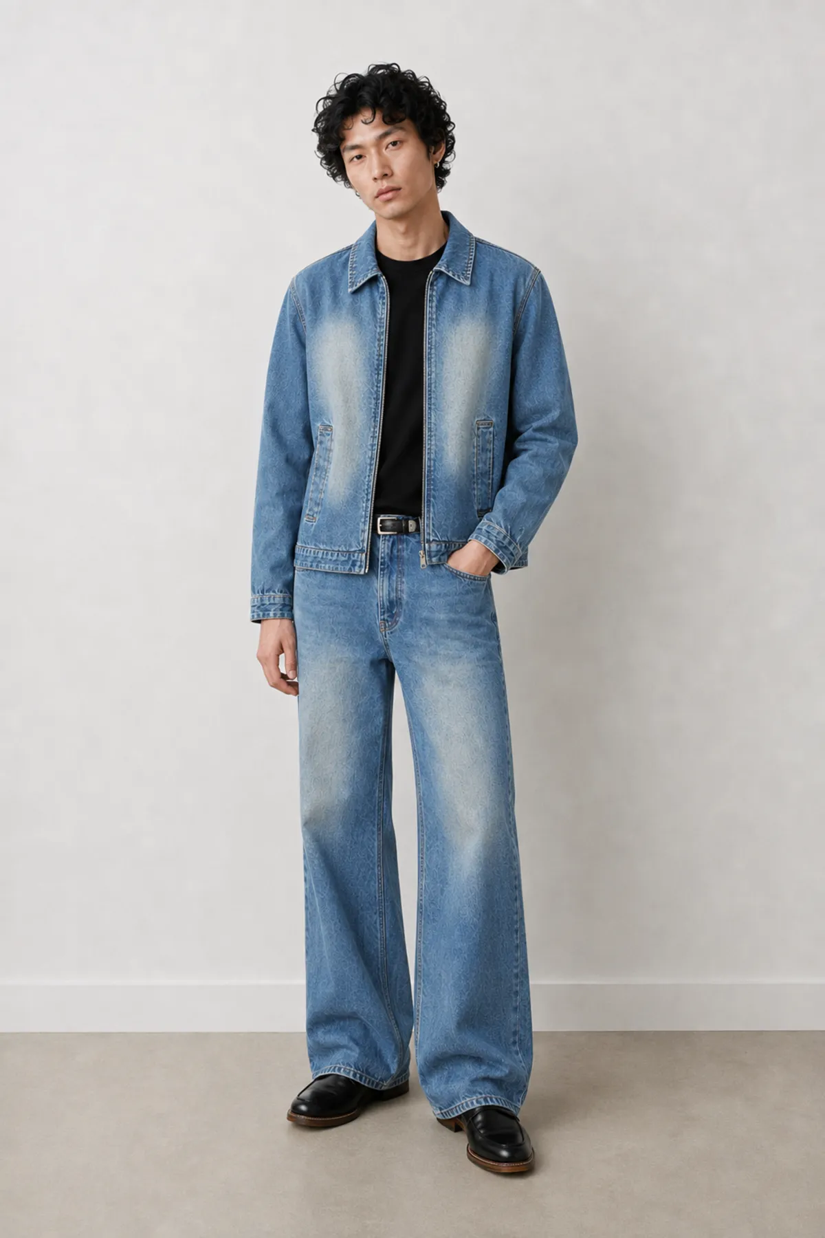 Duster Buz Mavisi Lüks Street Crop %100 Pamuk Denim Erkek Kot Ceket ve Bootcut Lüks Street %100 Pamuk Denim Erkek Kot Pantolon Kombin