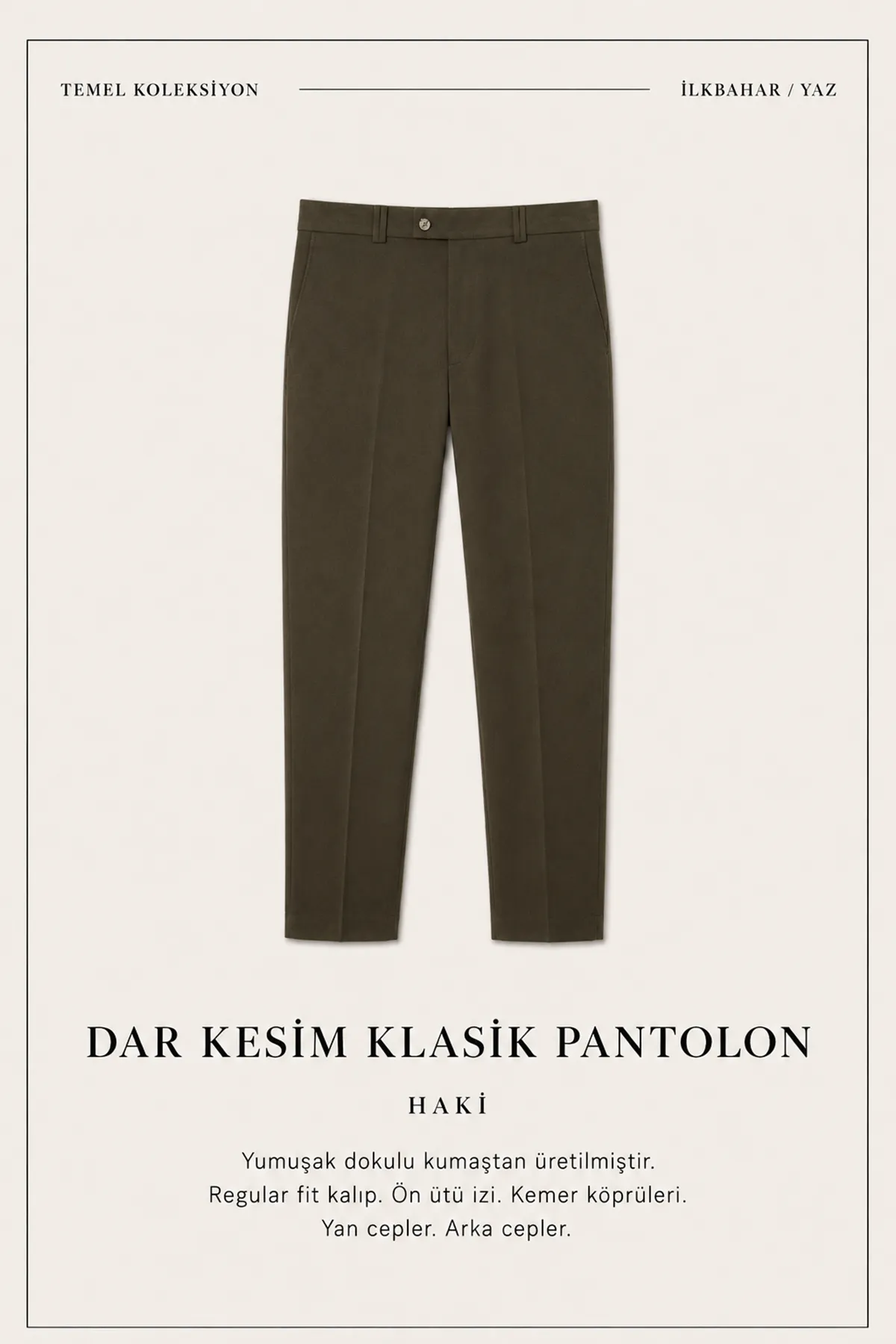 Leon - Haki - İtalyan Kesim Viskon - Klasik Erkek Pantolon