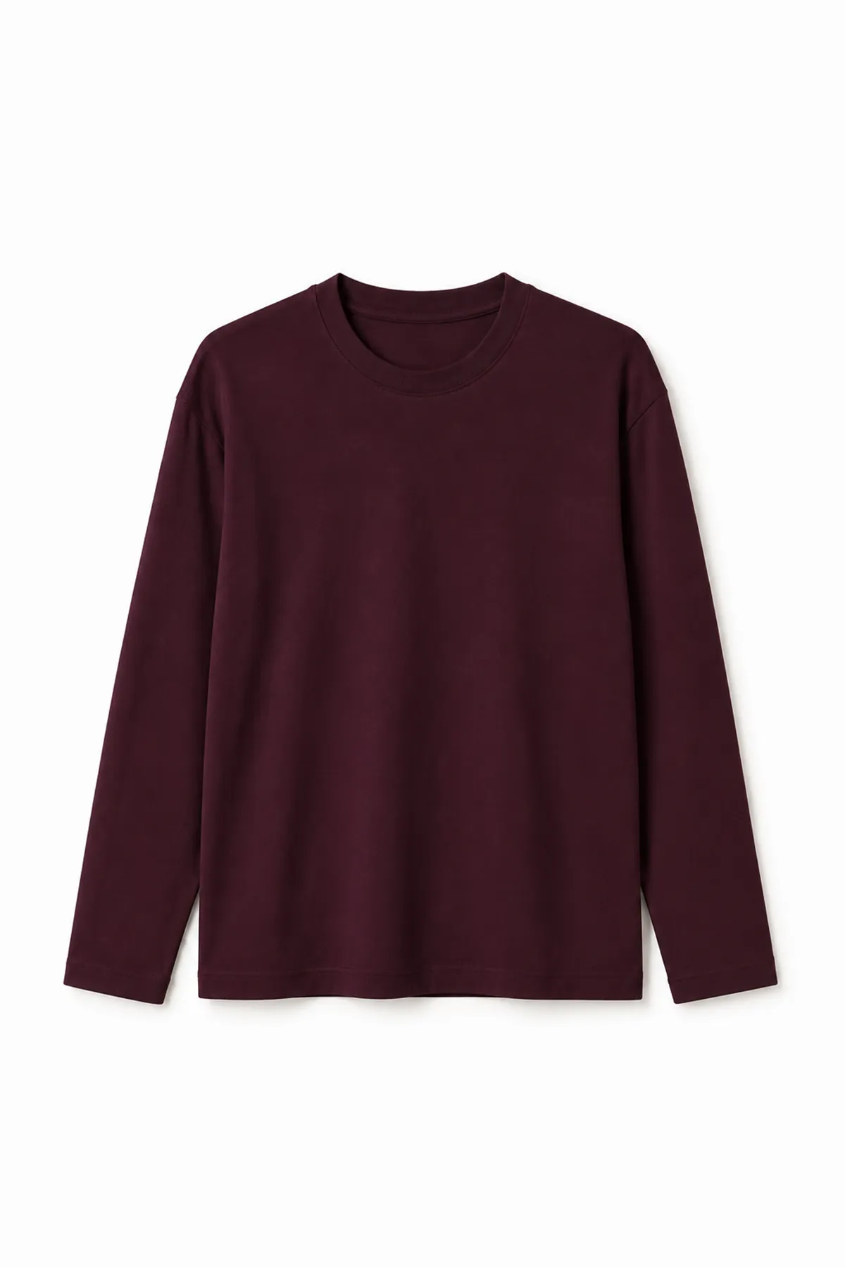 Bran - Bordo - Oversize Pamuklu - Uzun Kollu Hafif Crop - Erkek Tshirt