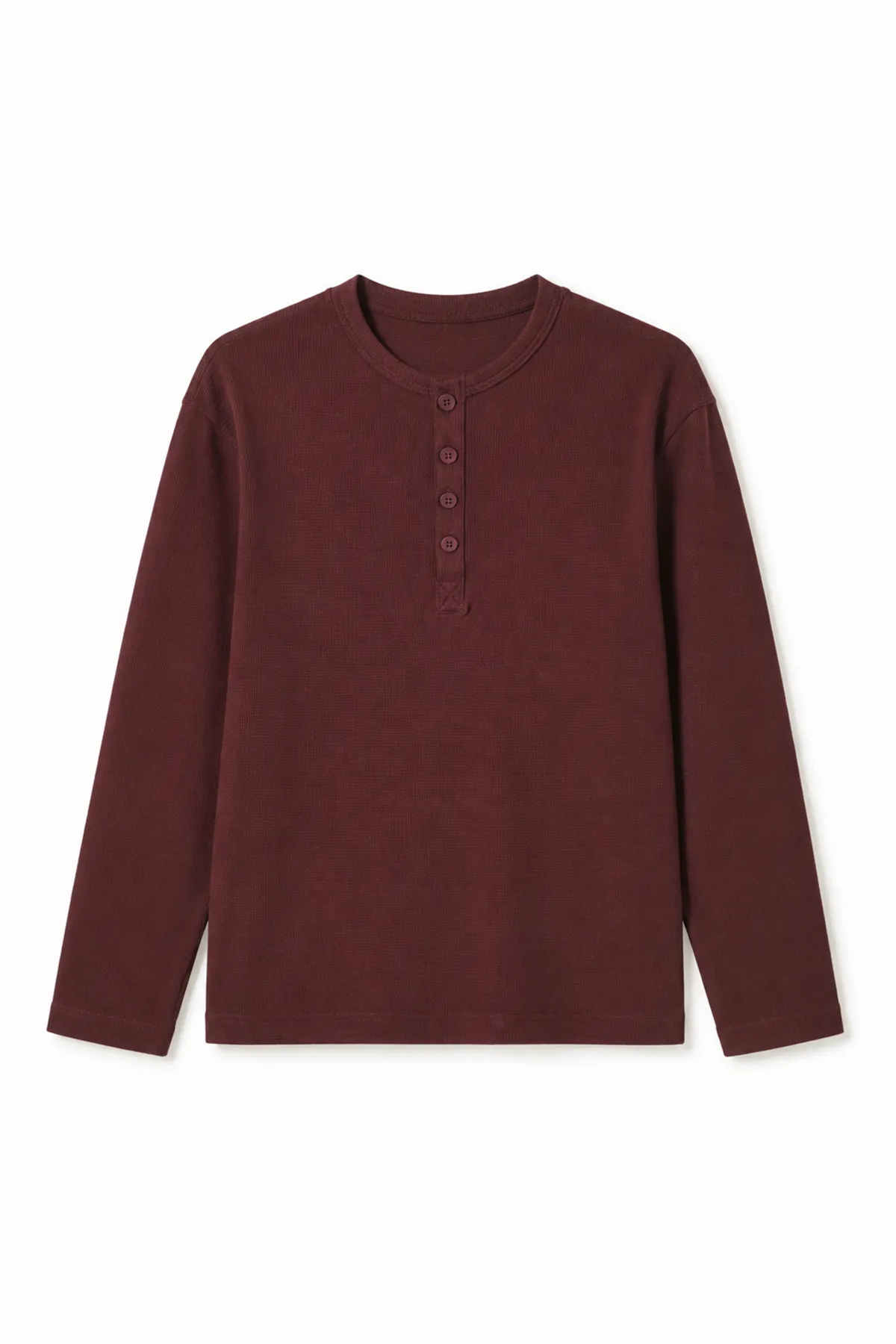 Shale - Bordo - Bisiklet Yaka Uzun Kollu - %100 Pamuk - Yaka Düğmeli Erkek Tshirt