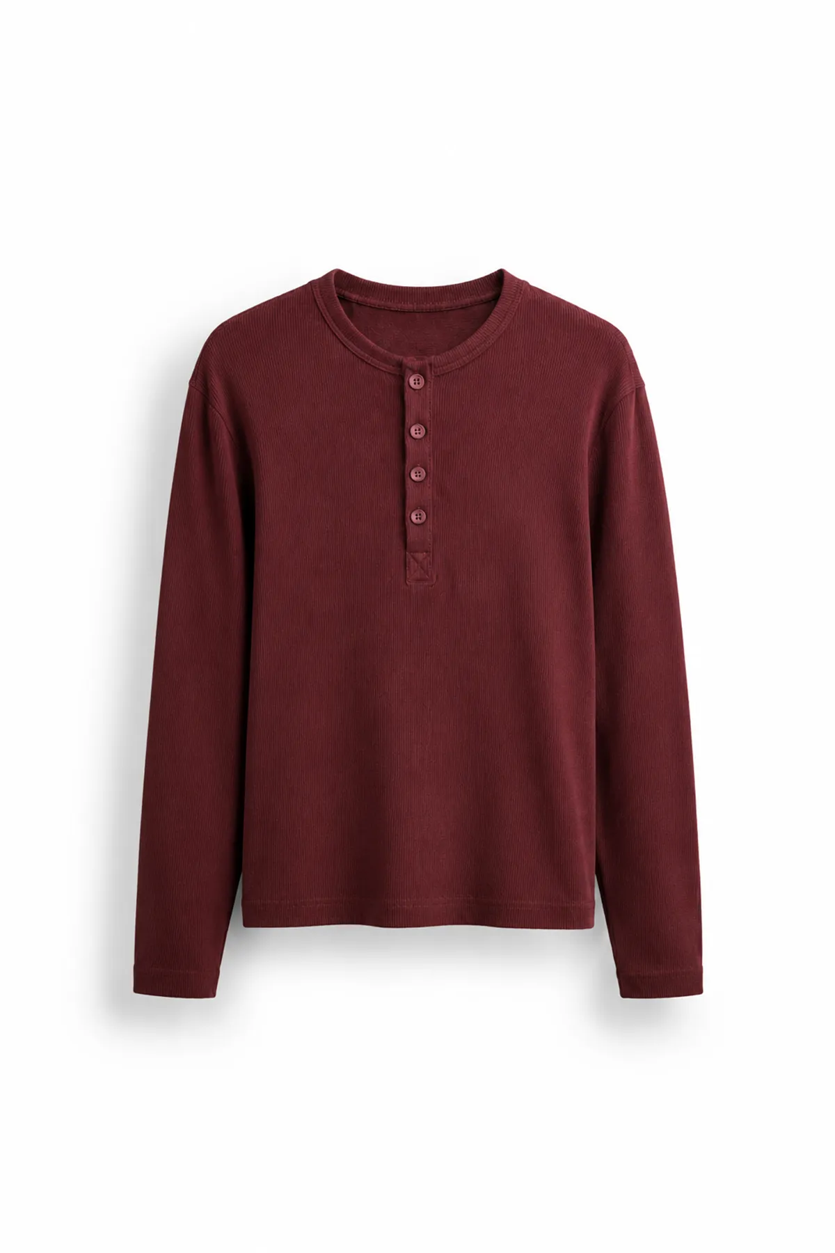 Shale - Bordo - Bisiklet Yaka Uzun Kollu - %100 Pamuk - Yaka Düğmeli Erkek Tshirt