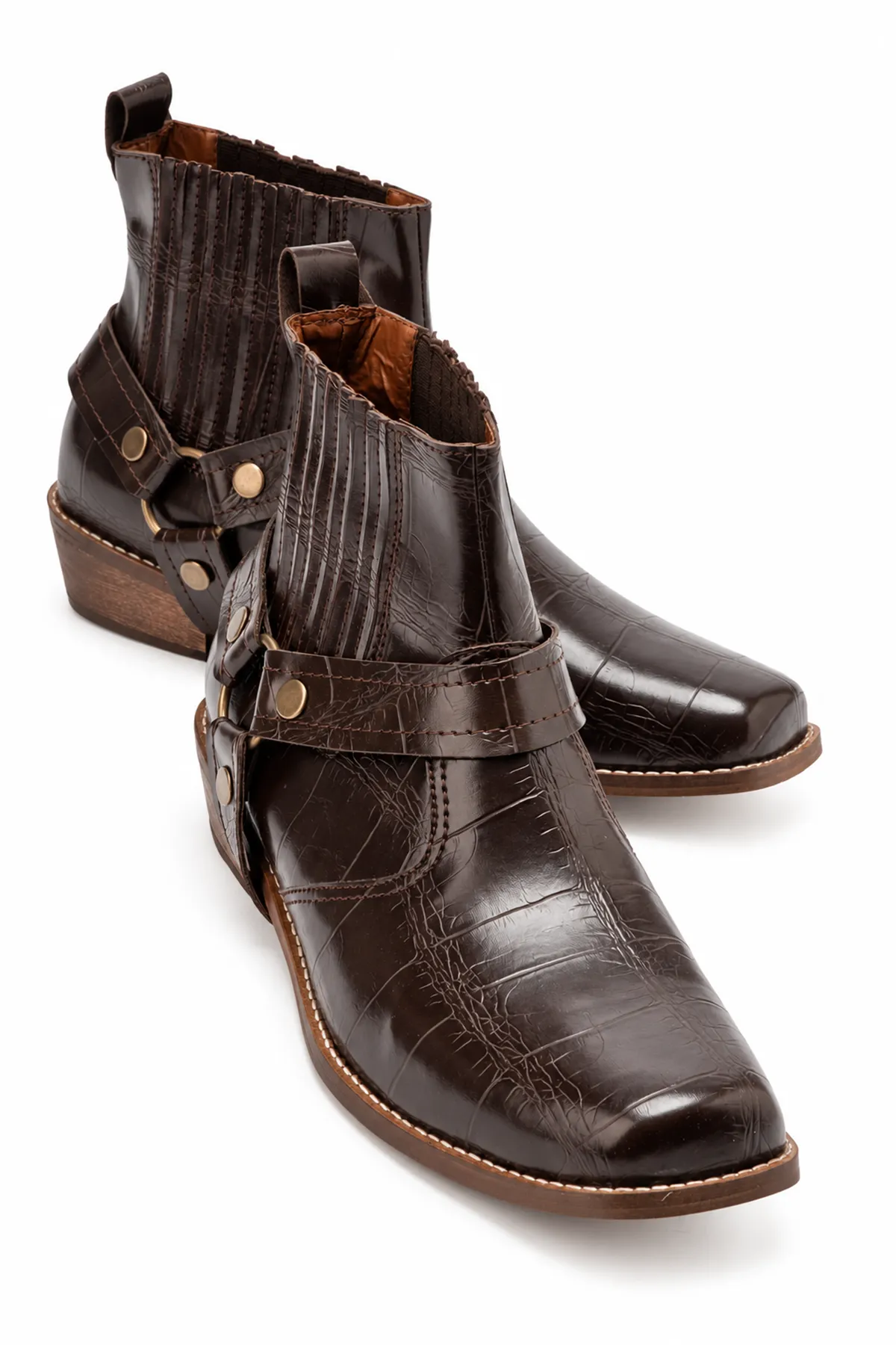 North Rider - Kahverengi - Cilt Croco Desen - Cowboy Erkek Bot