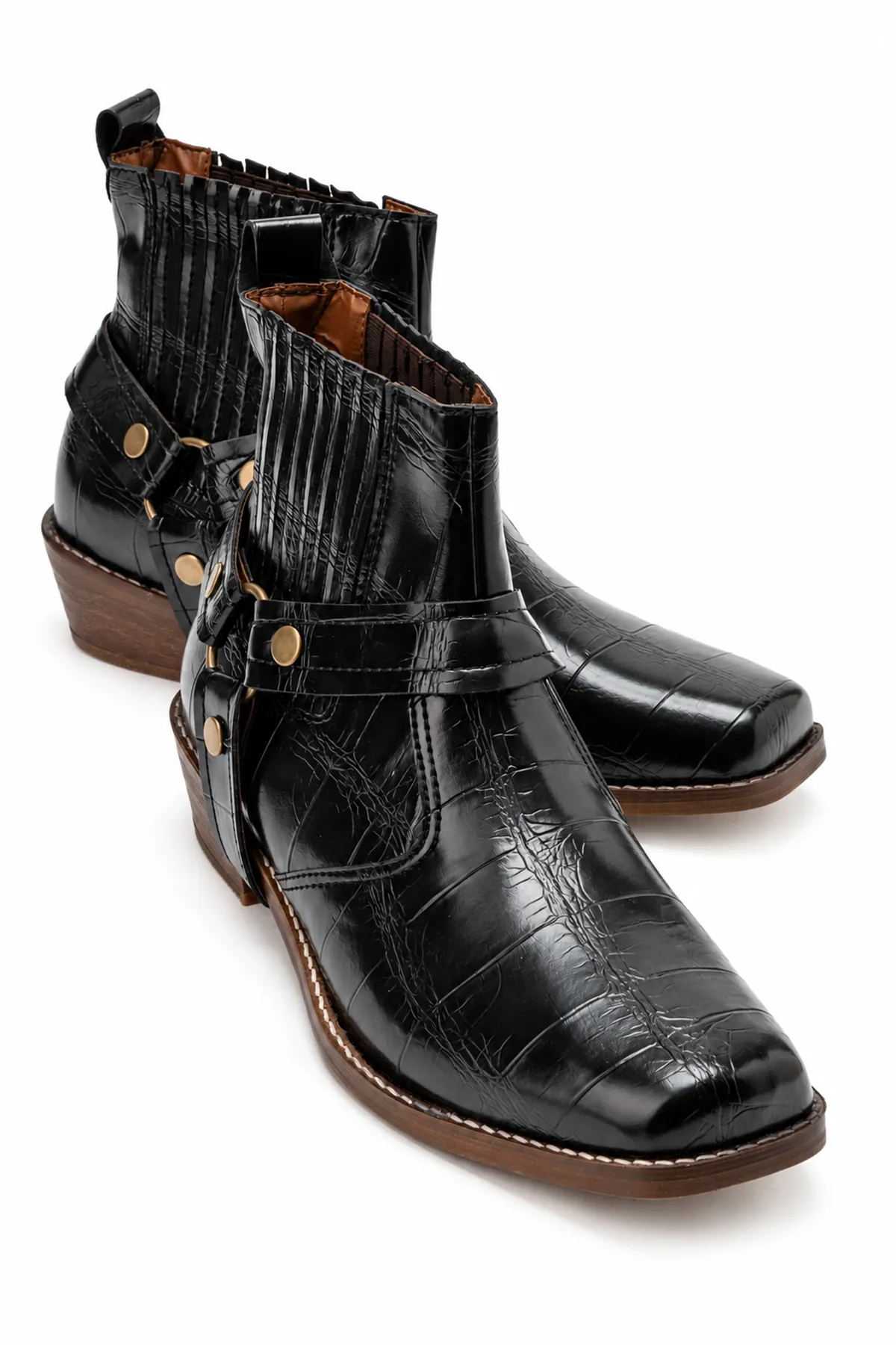 North Rider - Siyah - Cilt Croco Desen - Cowboy Erkek Bot