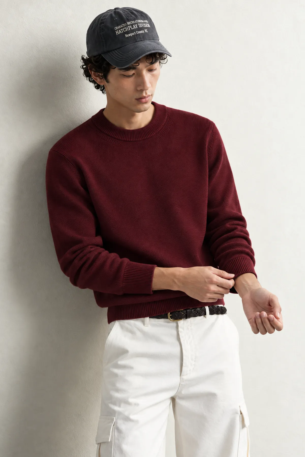 Woven - Bordo - Pamuklu Yarım Boğazlı - Erkek Kazak