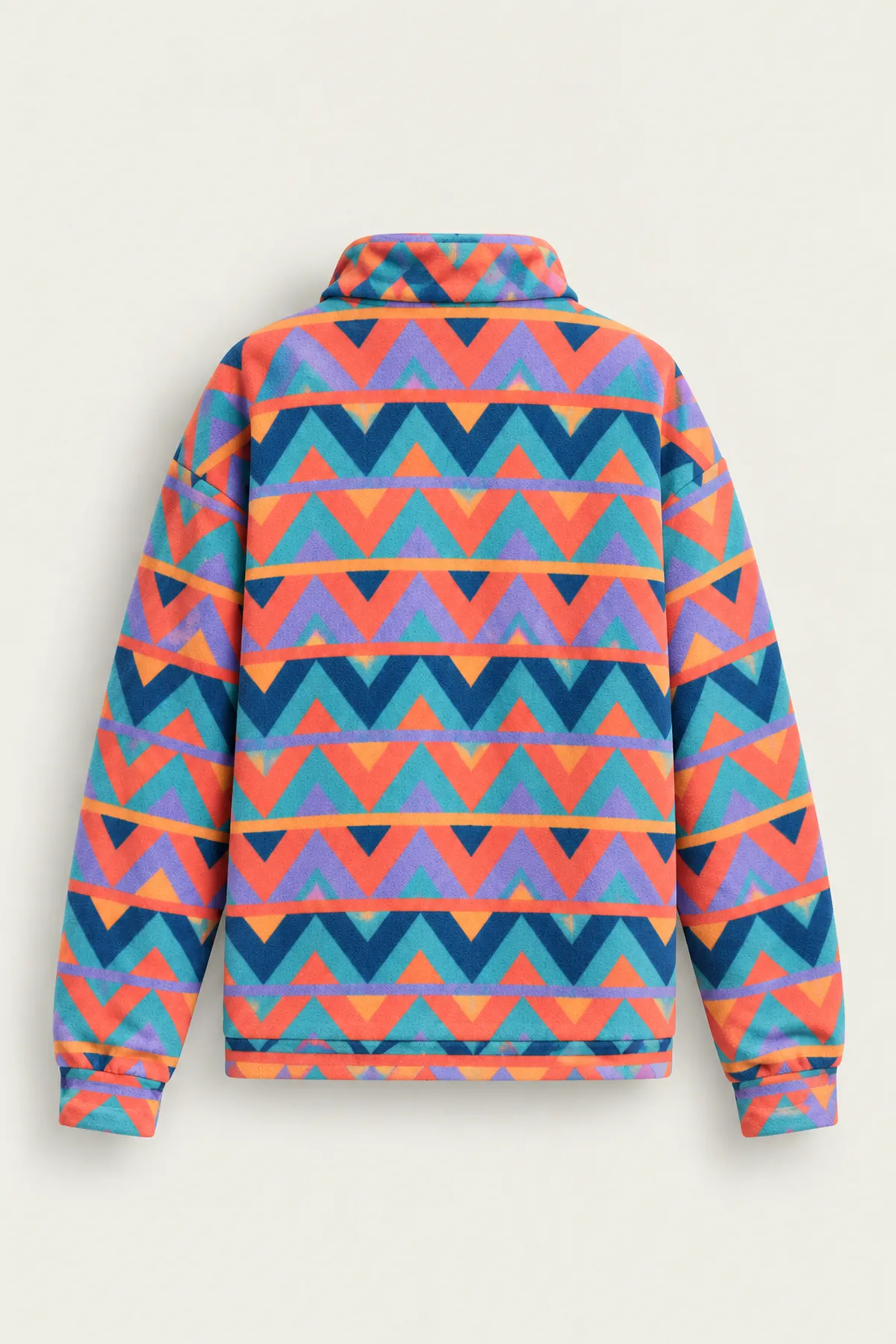 Vorn - Turuncu - Etnik Desenli - Fermuarlı Yakalı - Polar Erkek Sweatshirt